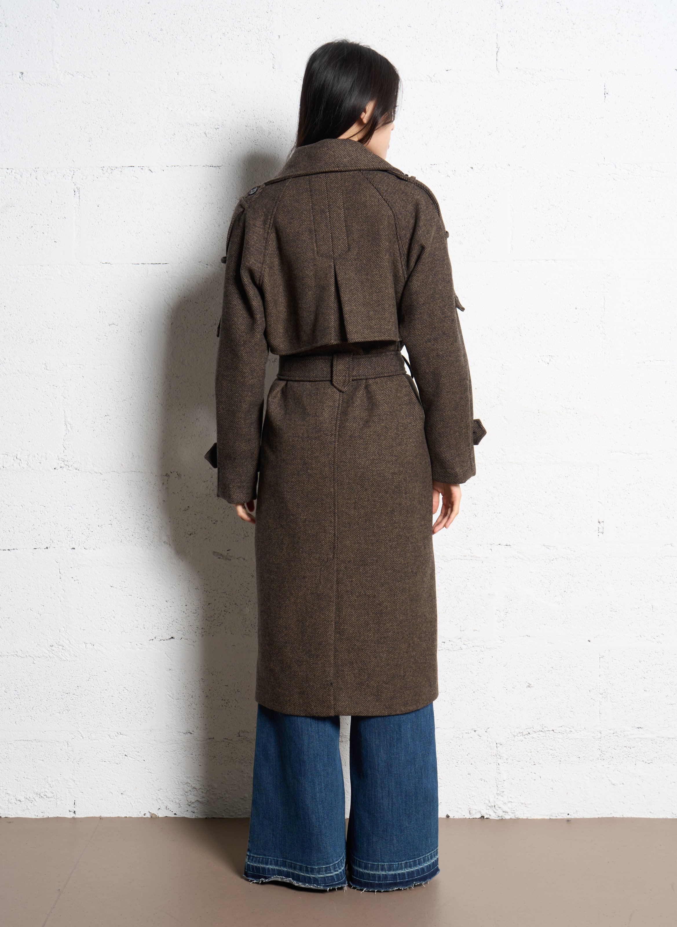 Langmantel mit Knopfleiste und Gürtel SUNCOO Braun