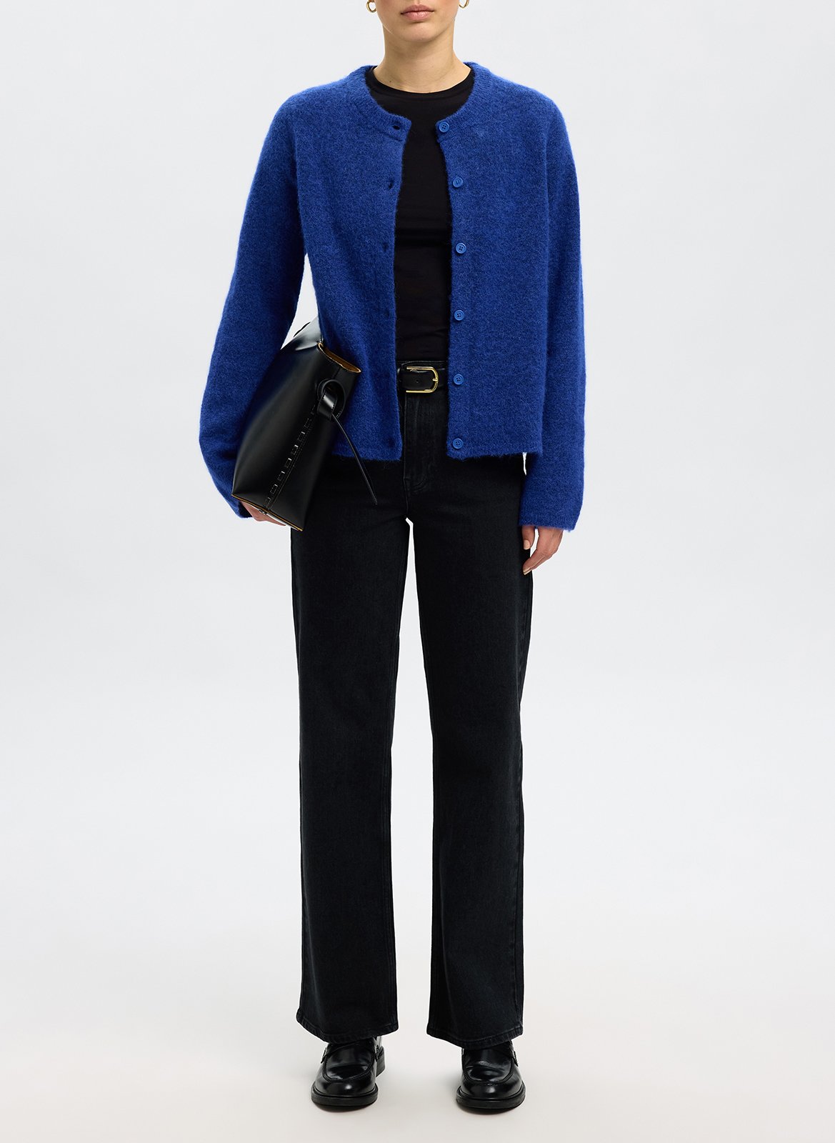 Gilet col rond en laine mélangée SELECTED Bleu