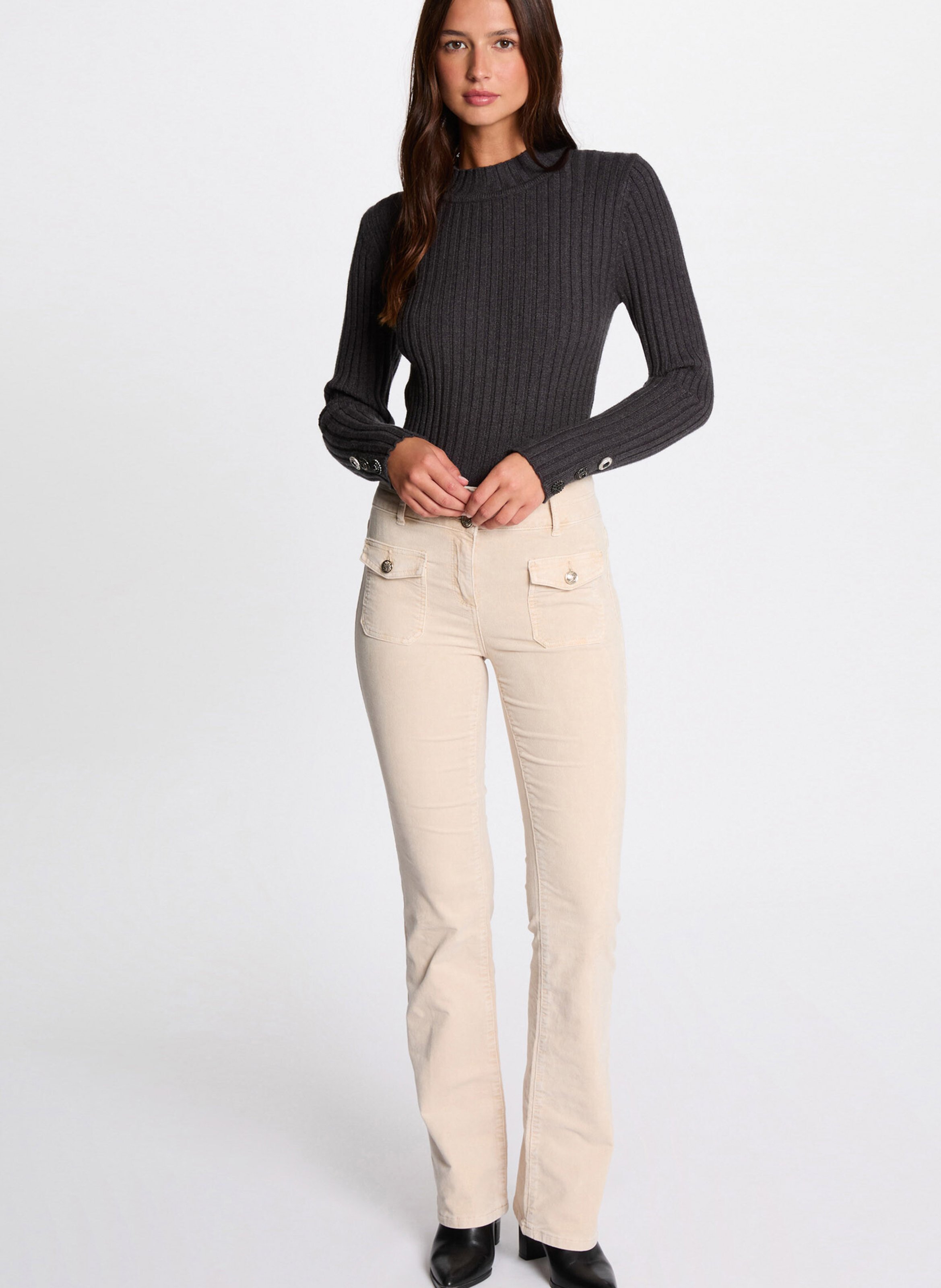 Rechte ribbroek MORGAN Beige