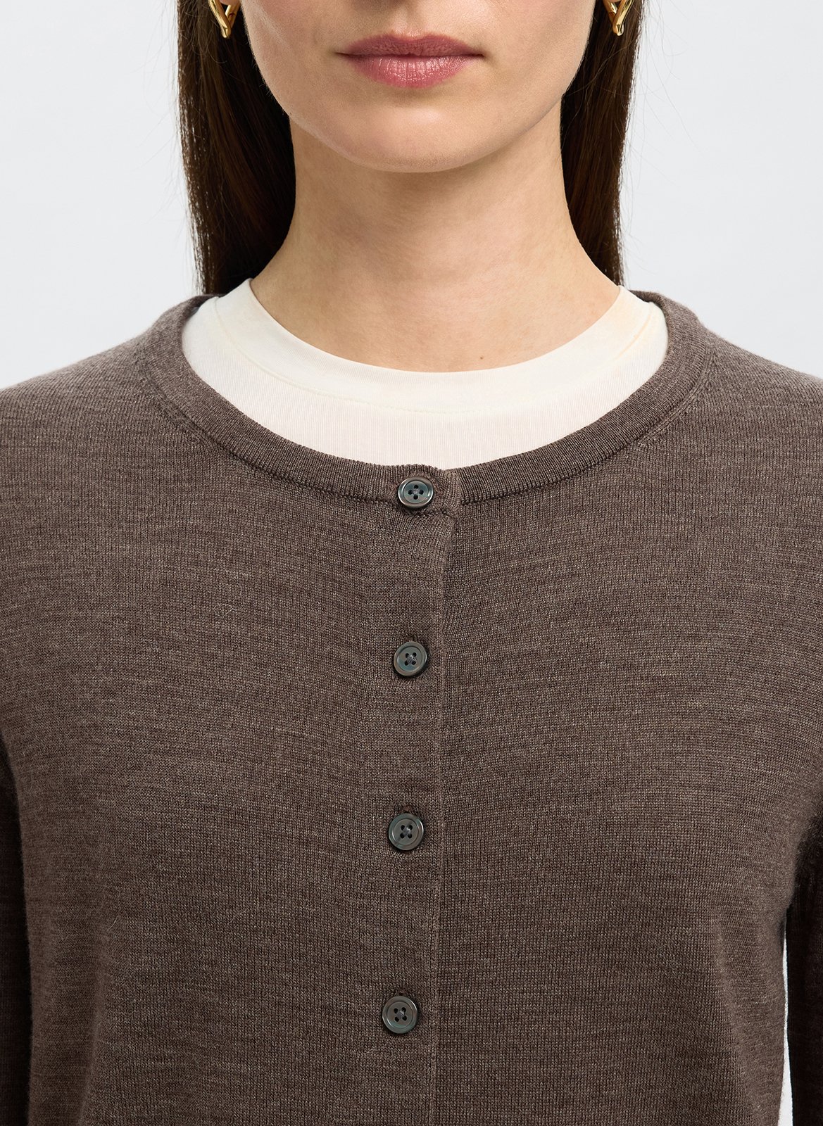 Cardigan droit boutonné chiné SELECTED Marron