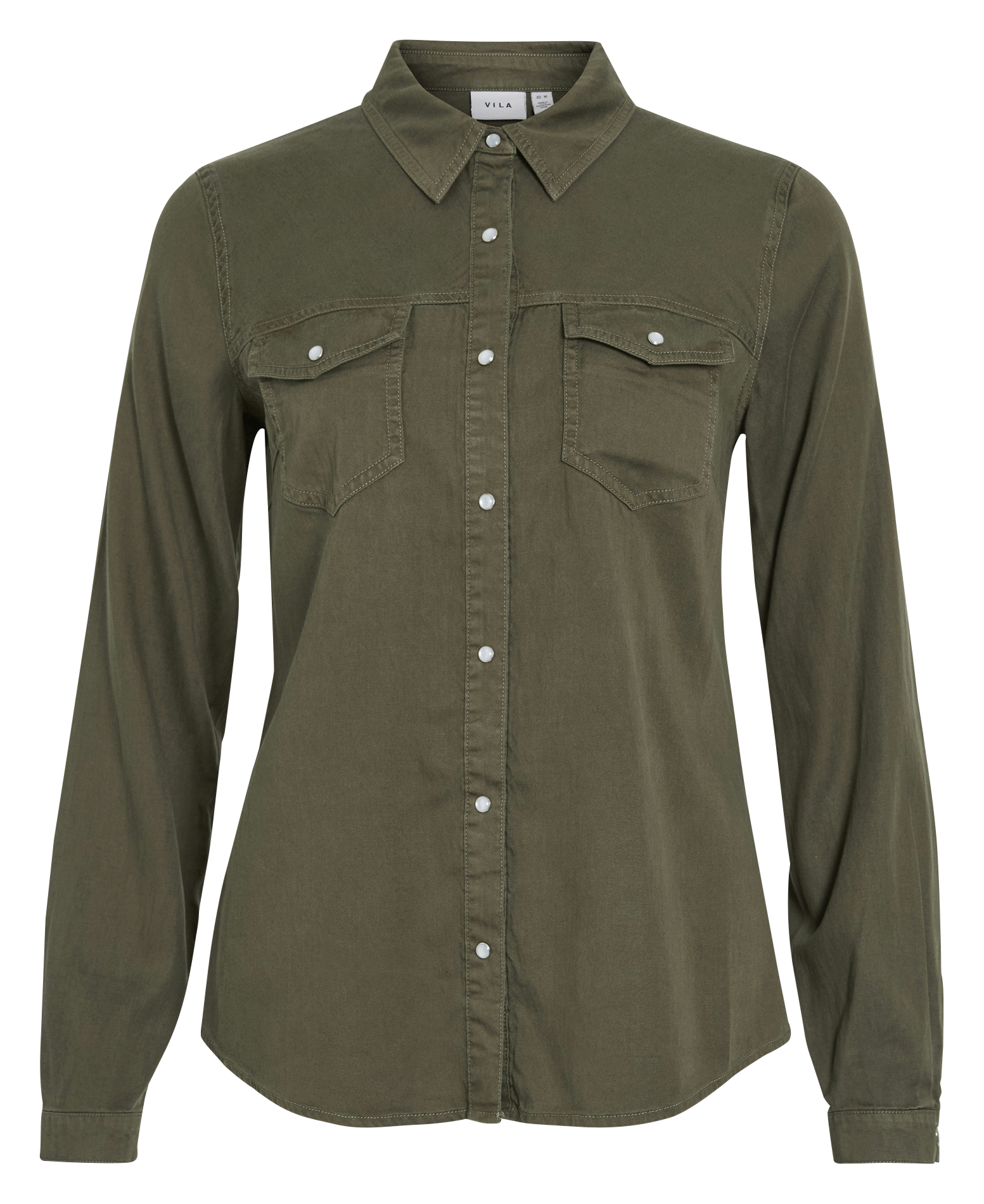 Chemise col classique boutonnée en jean VILA Vert