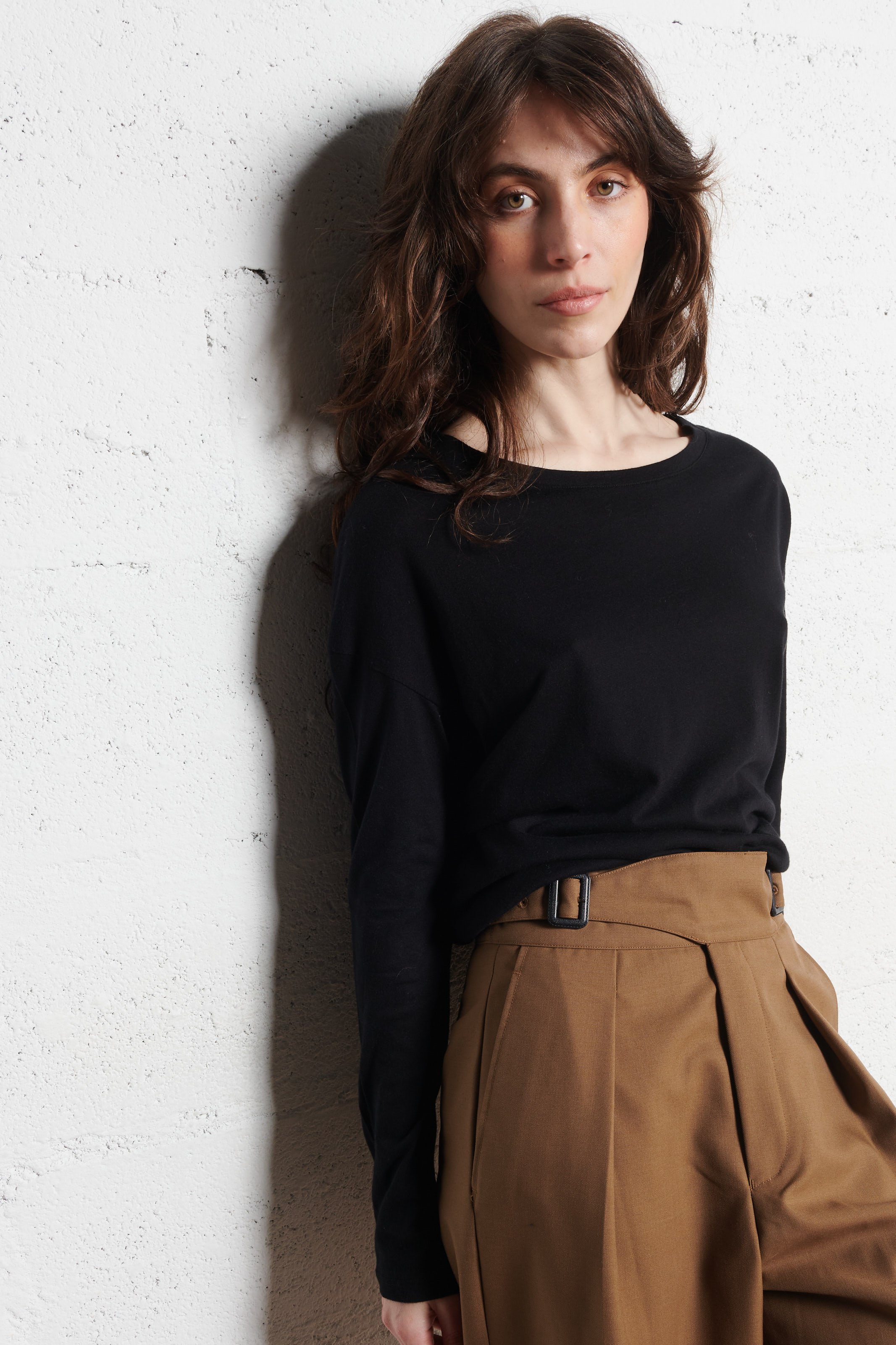 Tee-shirt ample col bateau en coton et cachemire MAJESTIC FILATURES