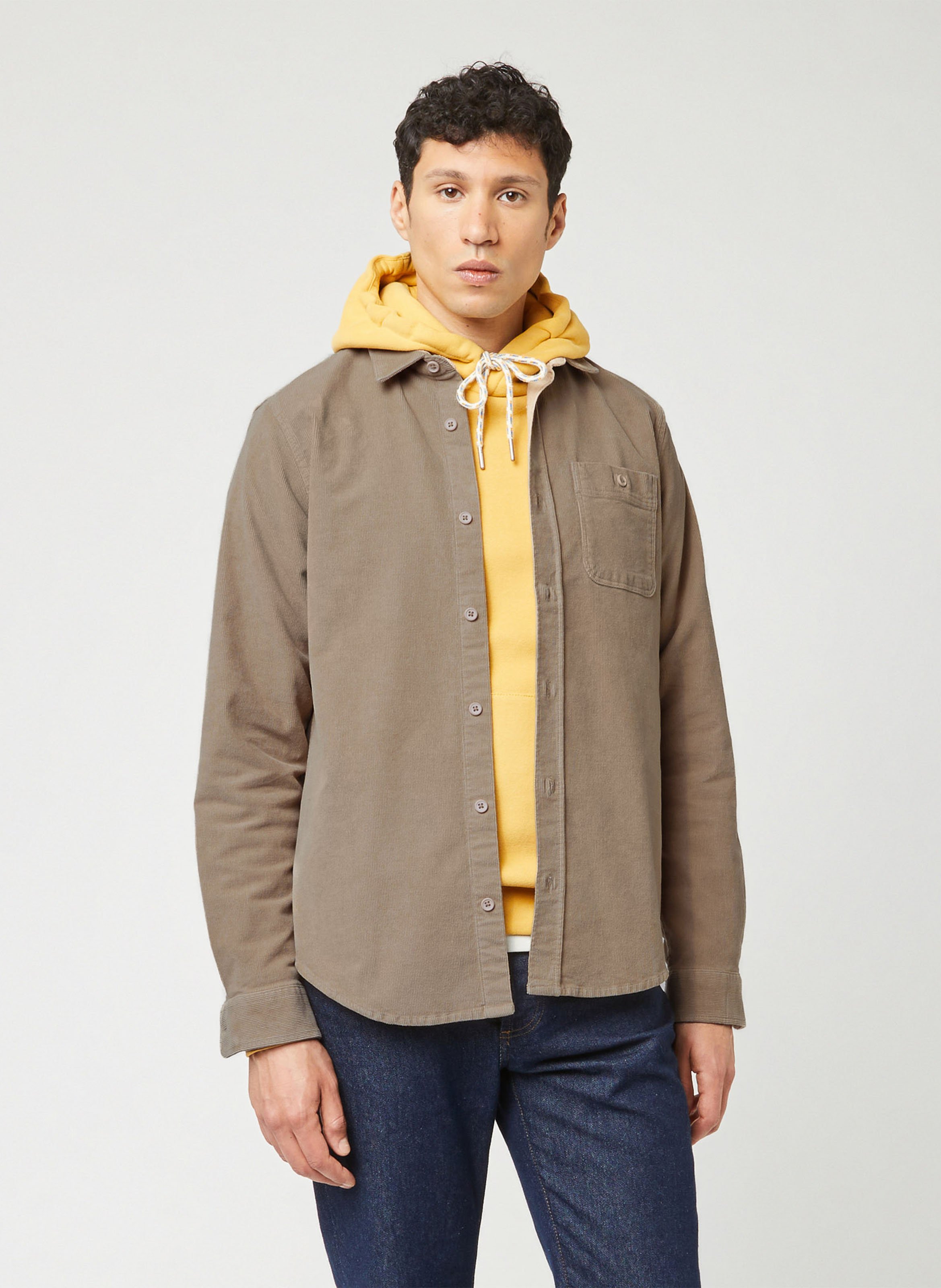 Chemise col classique en velours côtelé FAGUO Beige