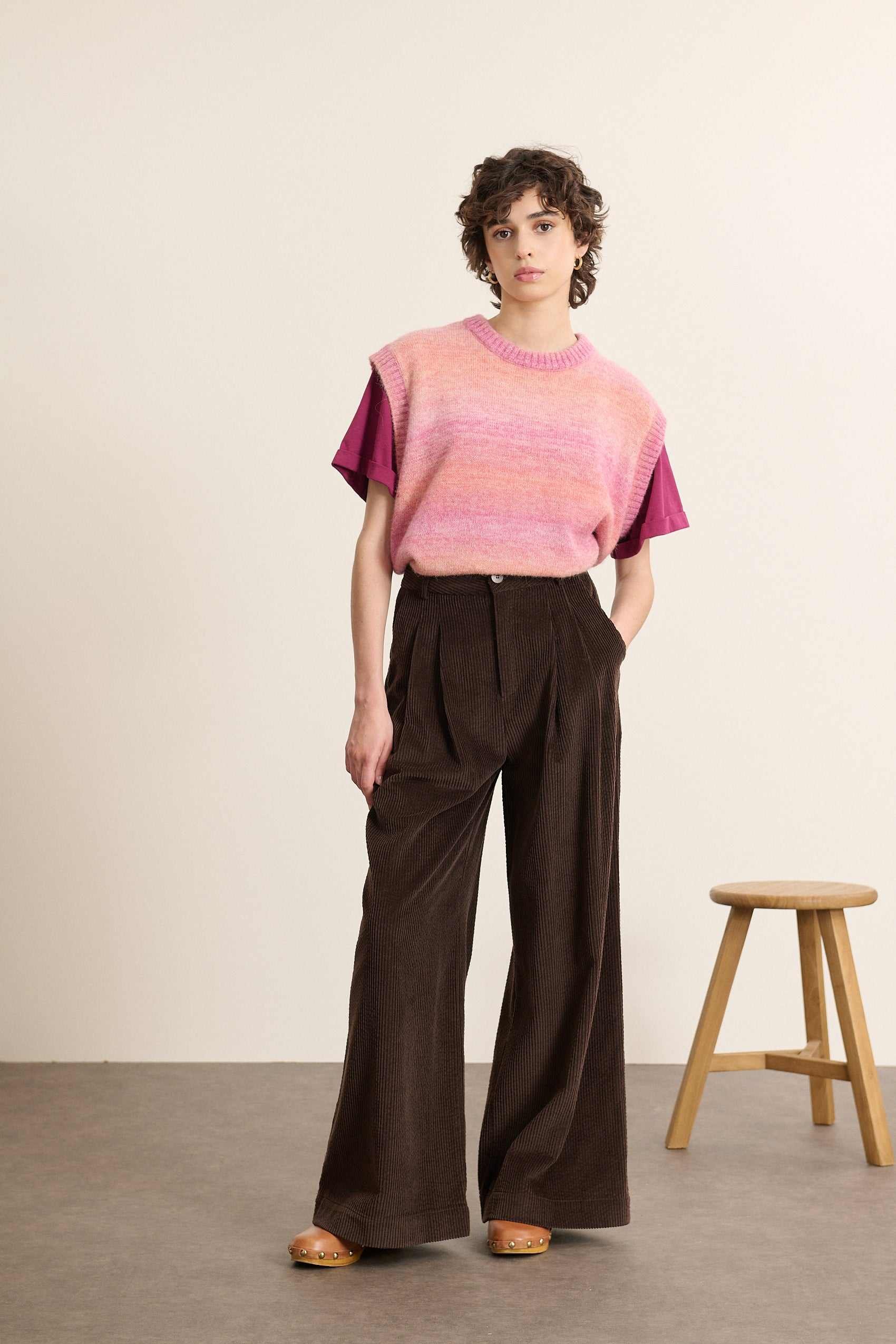 High-waisted wide-leg corduroy trousers with pleats GARANCE PARIS Brown