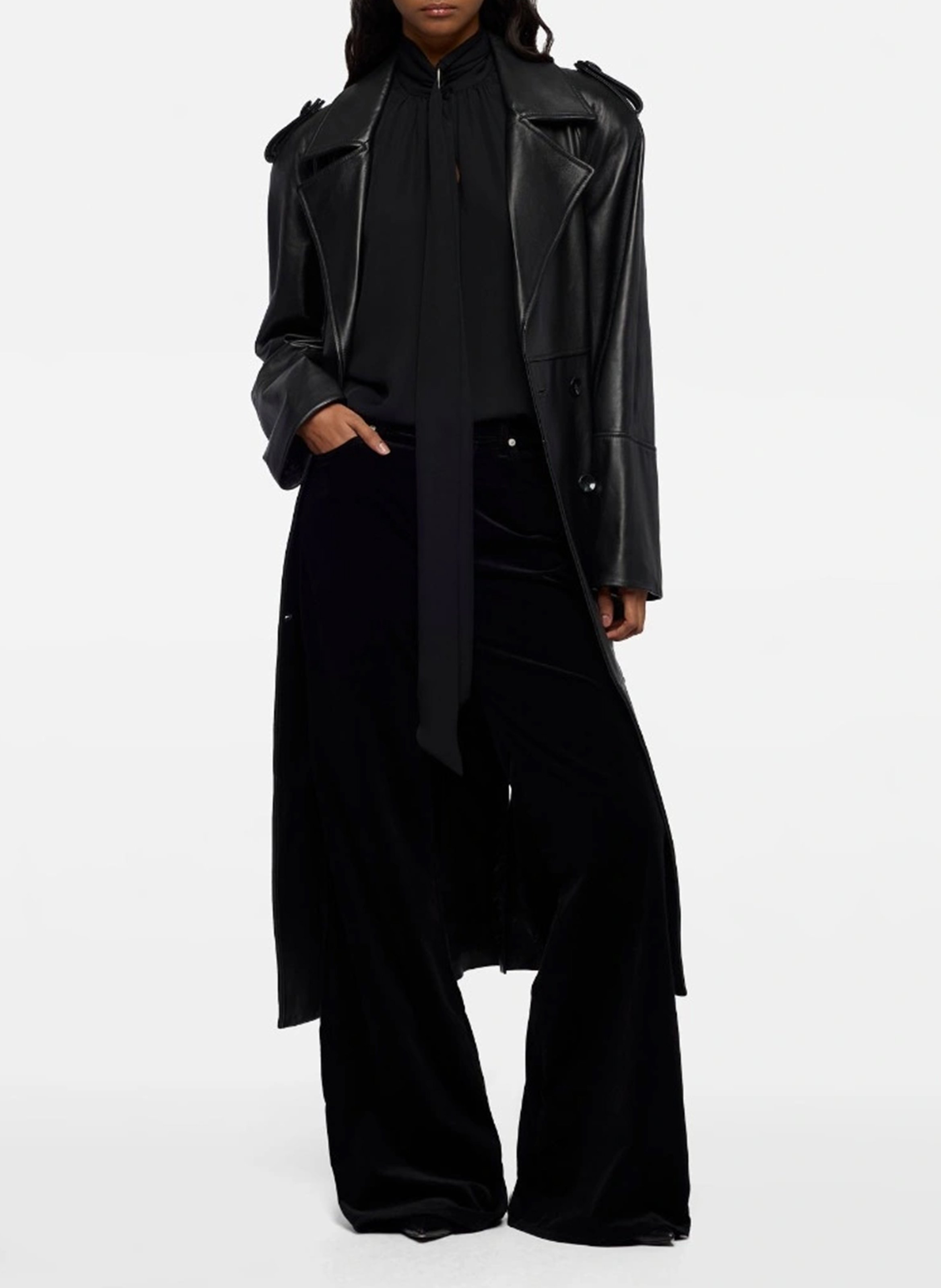 Broek met wijde pijpen in effen katoenmix 7 FOR ALL MANKIND Zwart