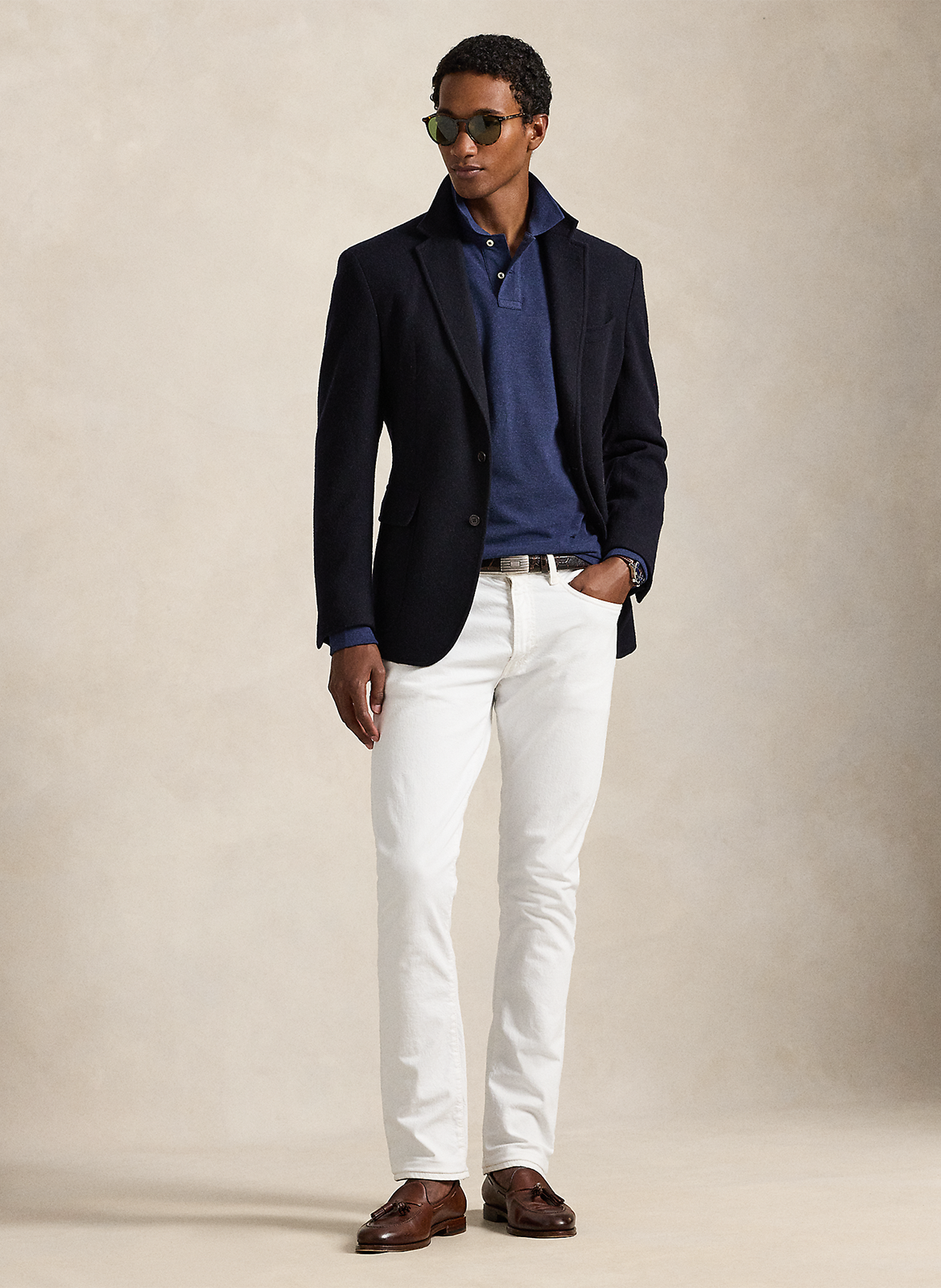 Polo manches longues regular-fit en piqué de coton POLO RALPH LAUREN Bleu