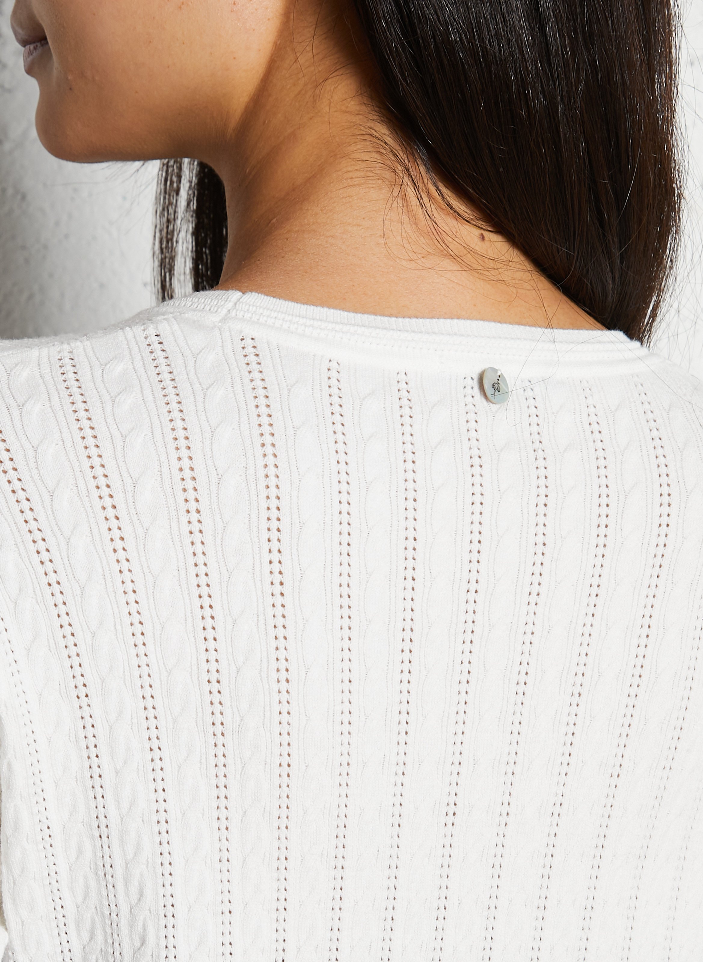 Pull droit en maille fantaisie rayée ONE STEP Blanc