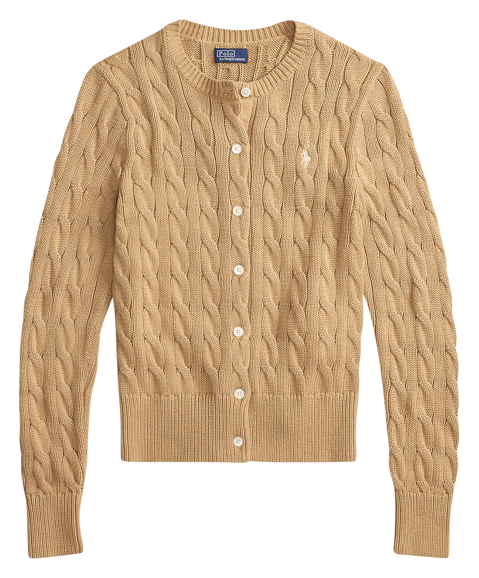 Cardigan droit col rond en coton POLO RALPH LAUREN Marron