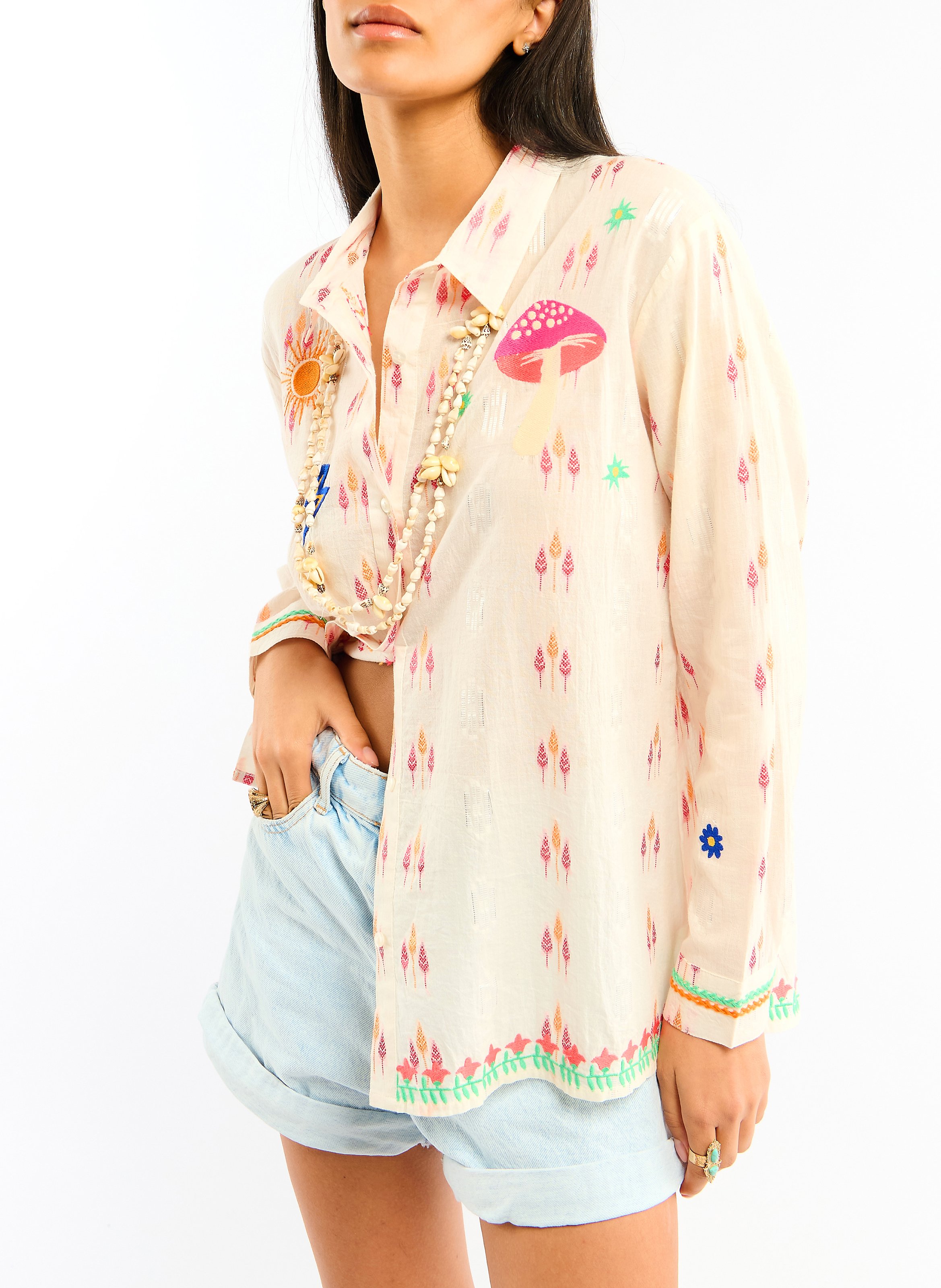 Straight classic collar shirt in printed blended cotton WILD White