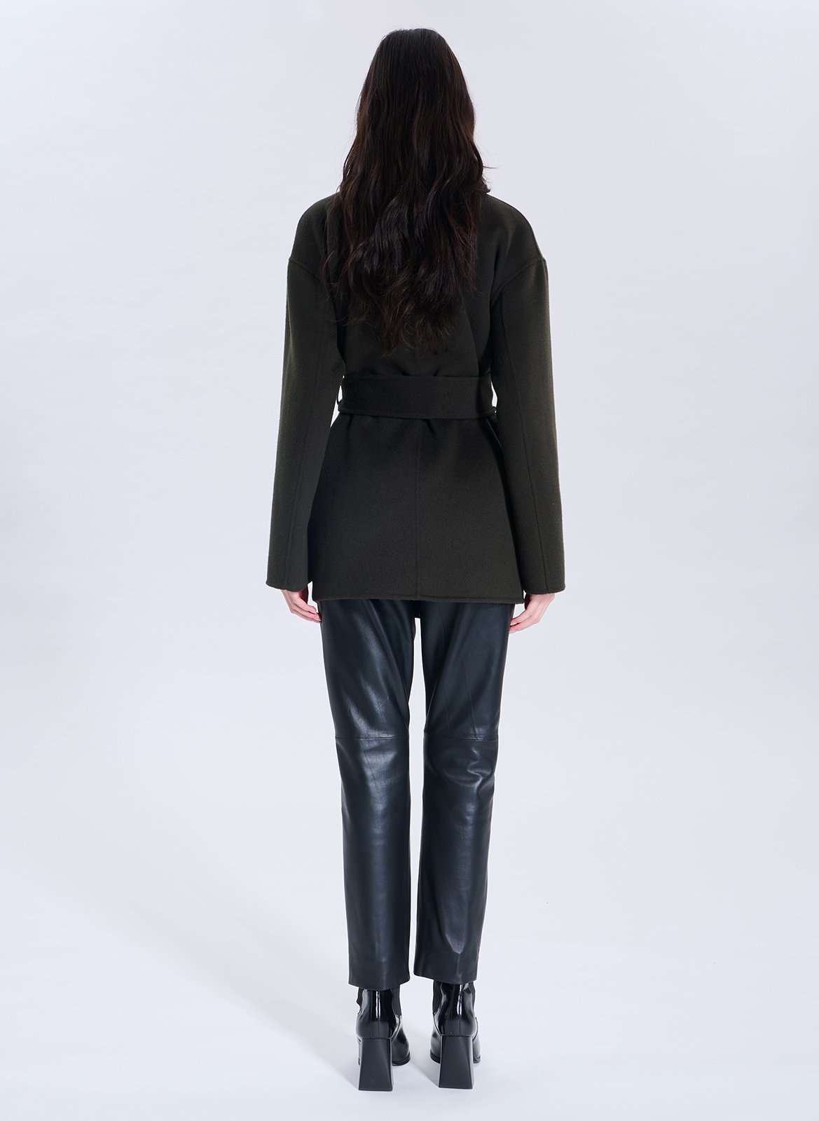 Short belted wool-mix coat ZAPA Khaki