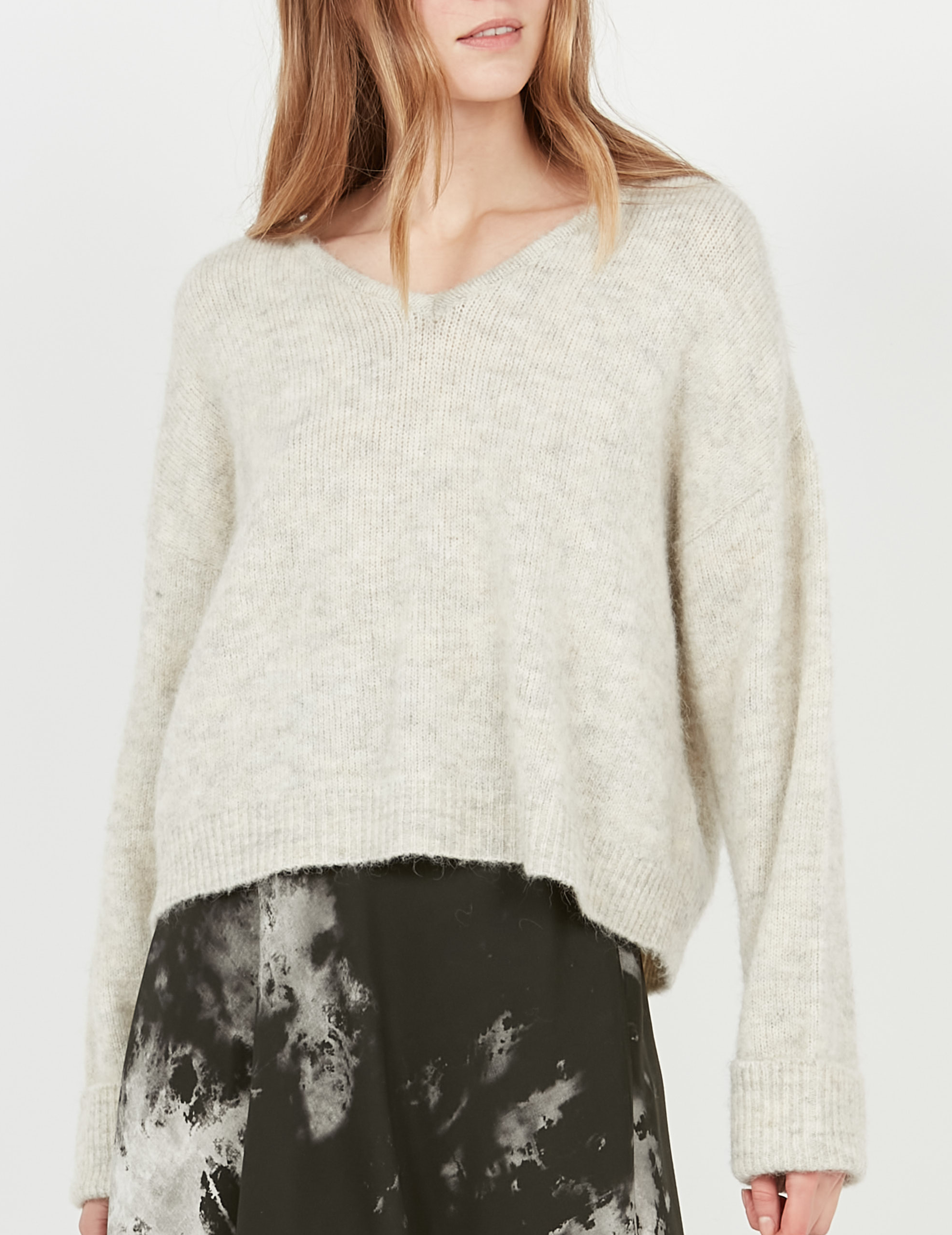 Pull col V en alpaga mélangé AMERICAN VINTAGE Beige