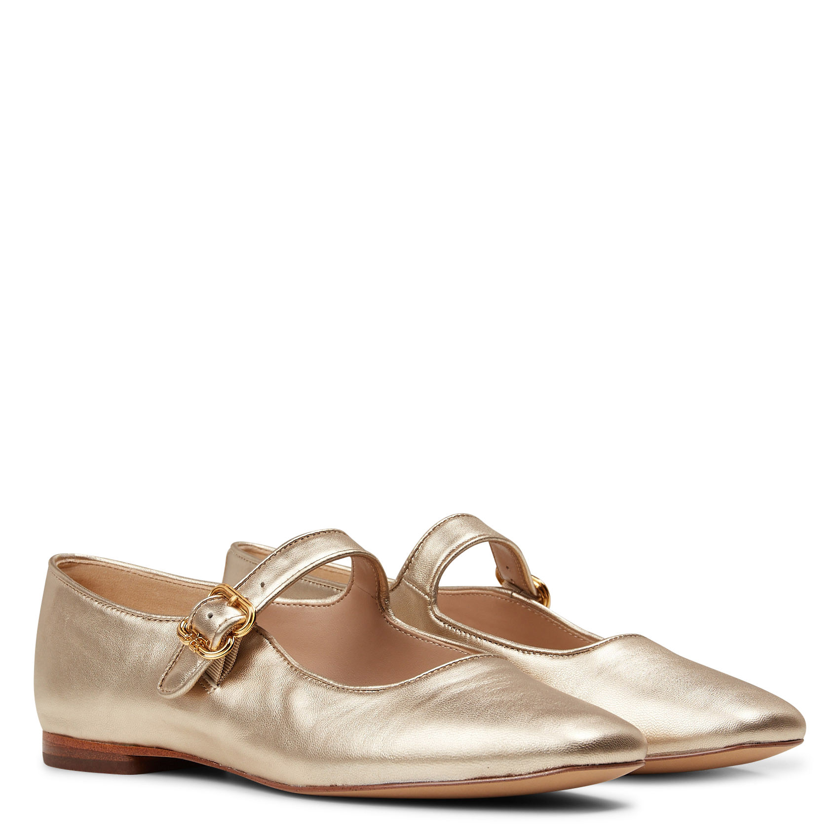 Square-toe metallic leather ballerina flats SAM EDELMAN Golden