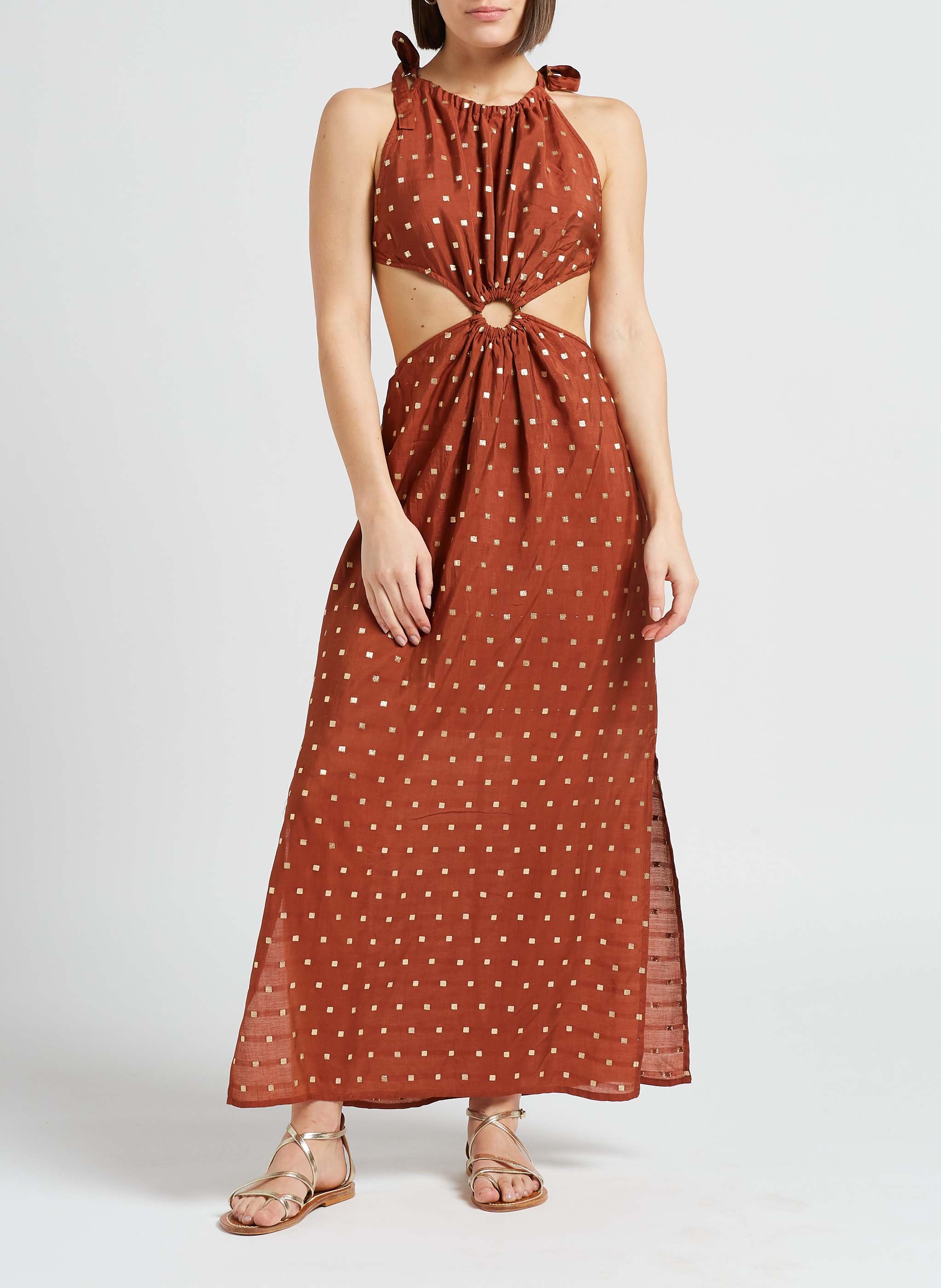 Robe longue dos nu à motifs  SUNDRESS Marron