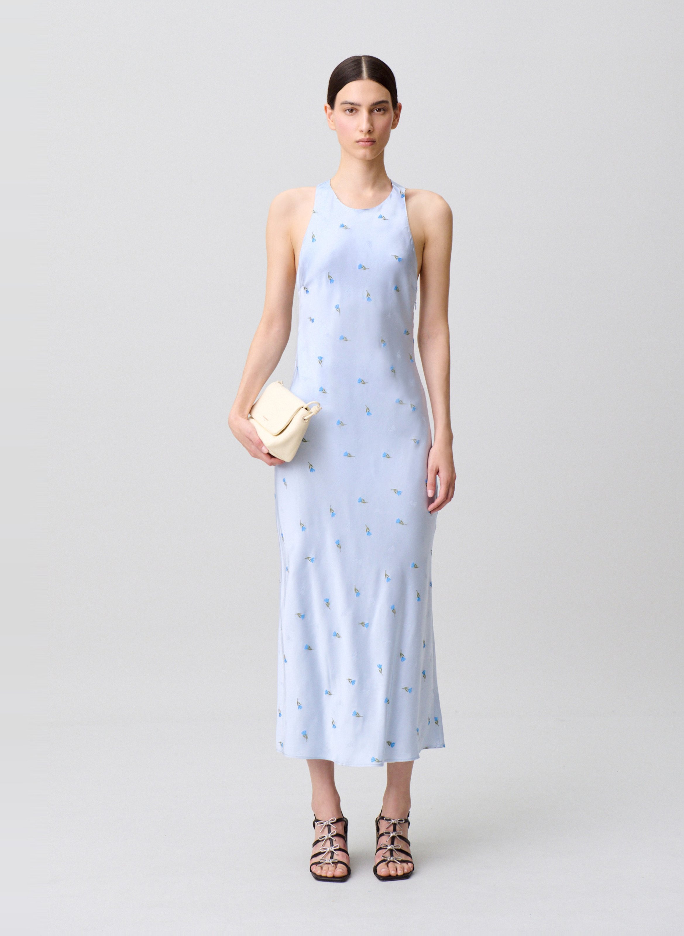 Robe longue en satin brodé CLAUDIE PIERLOT Bleu