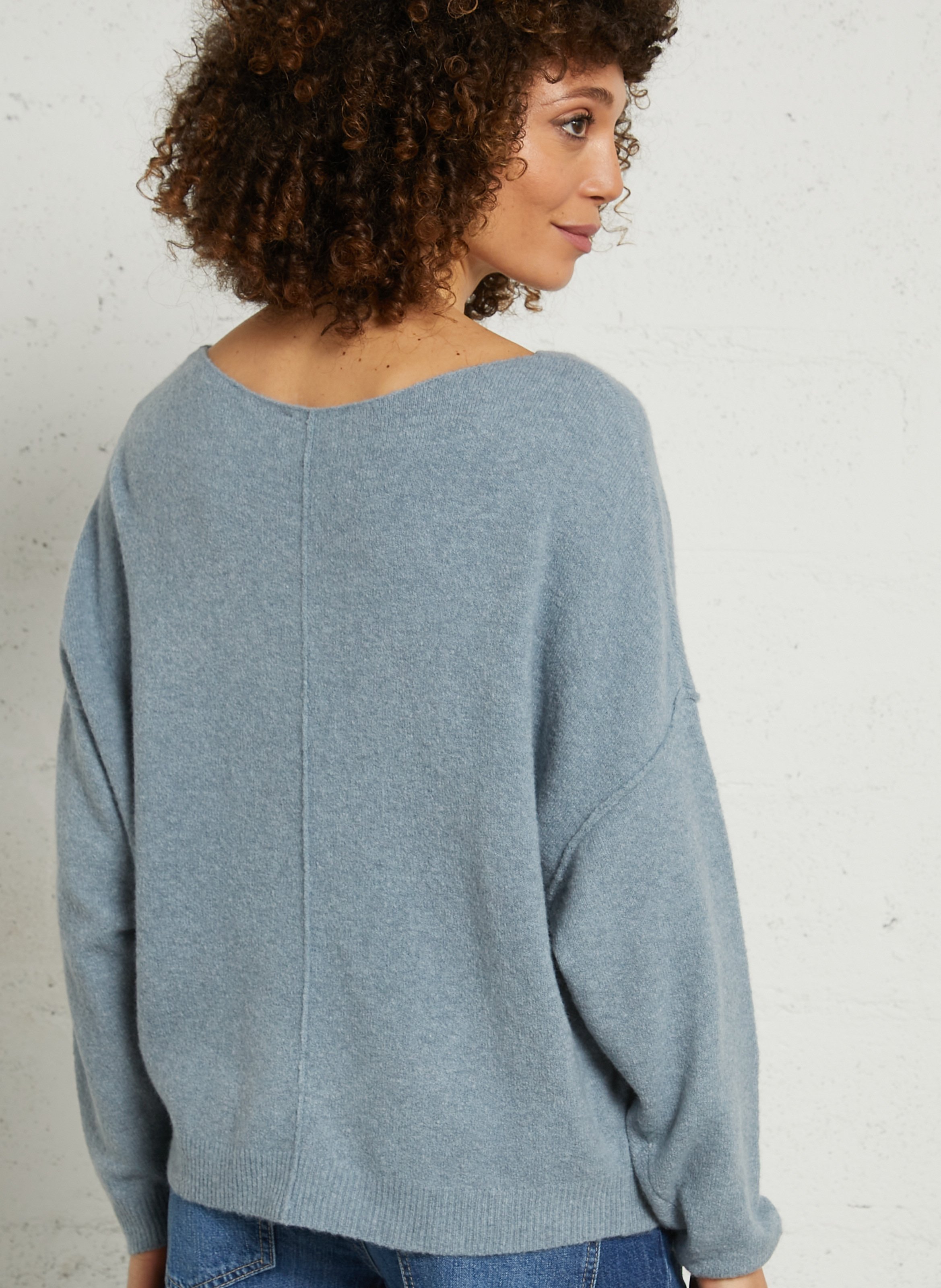 Pull ample à col bateau en maille duveteuse AMERICAN VINTAGE Bleu