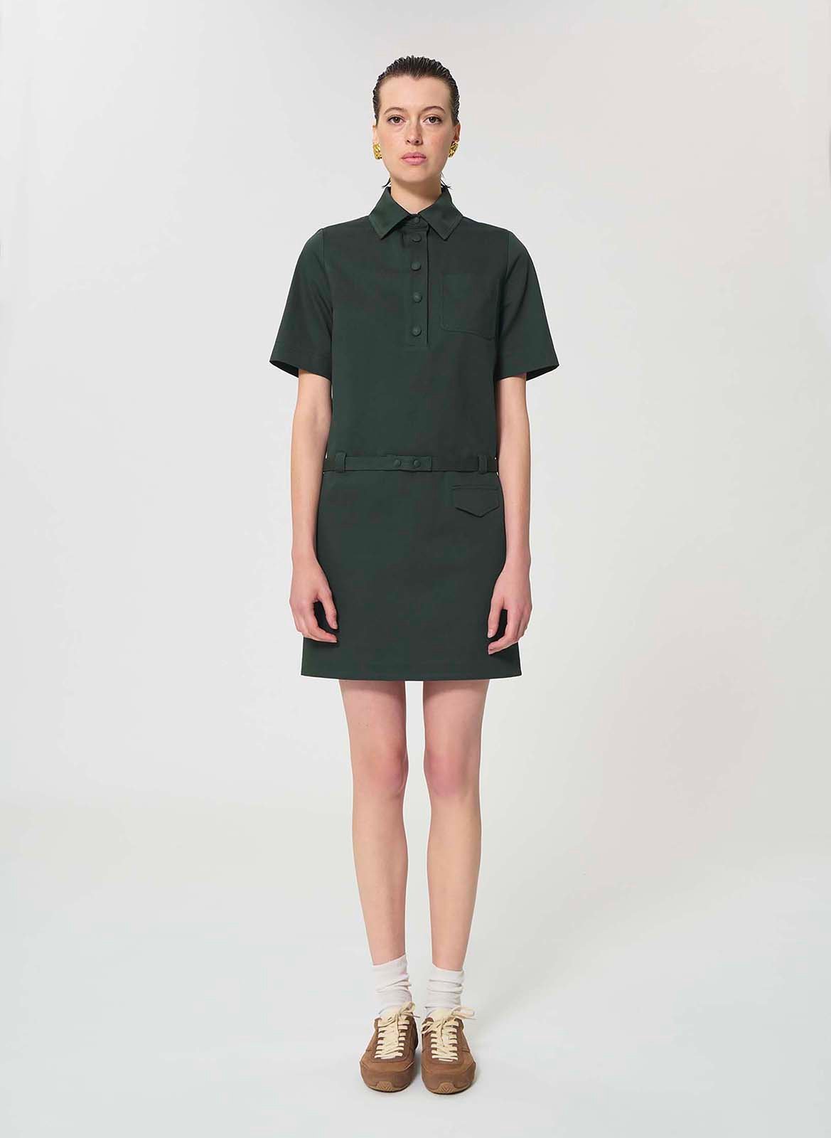 Ausgestelltes Baumwoll-Kurzkleid mit klassischem Kragen TARA JARMON Grun