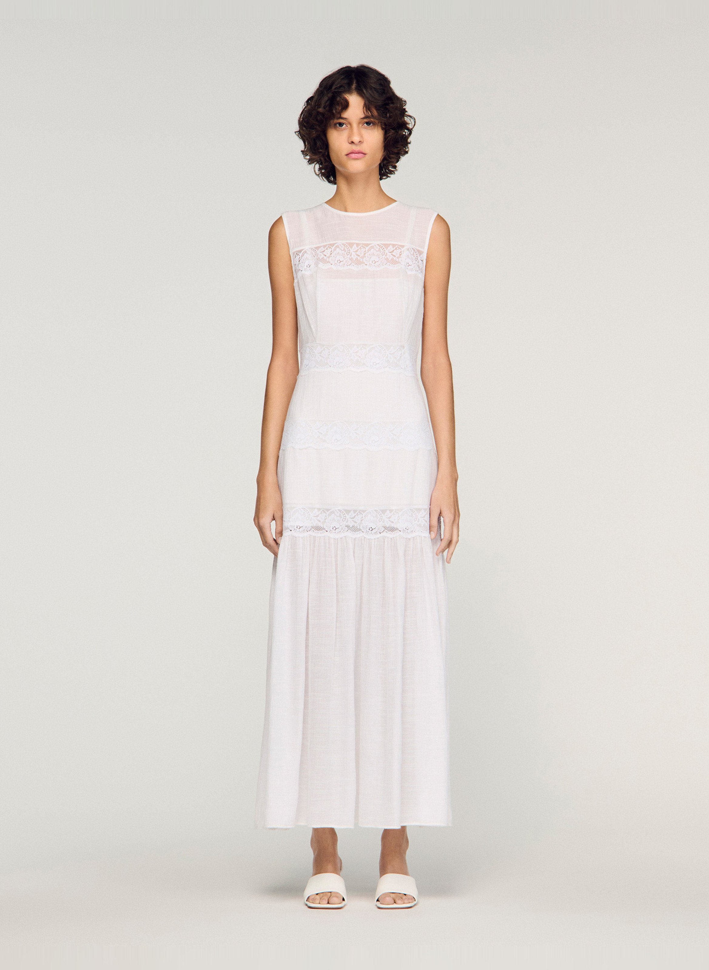 Lange jurk met ronde hals SANDRO Wit