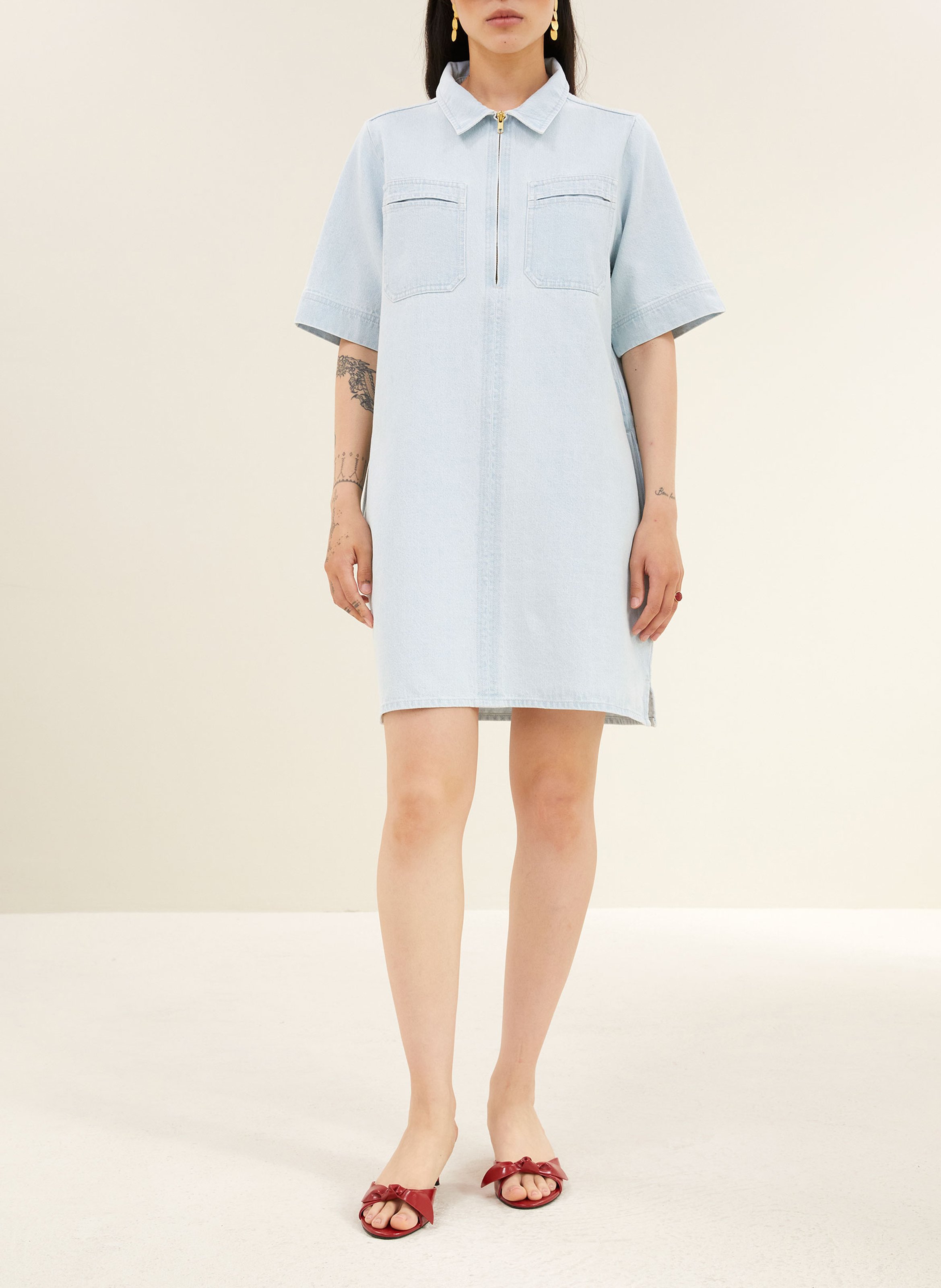 Robe courte col classique en coton BY BAR Bleu