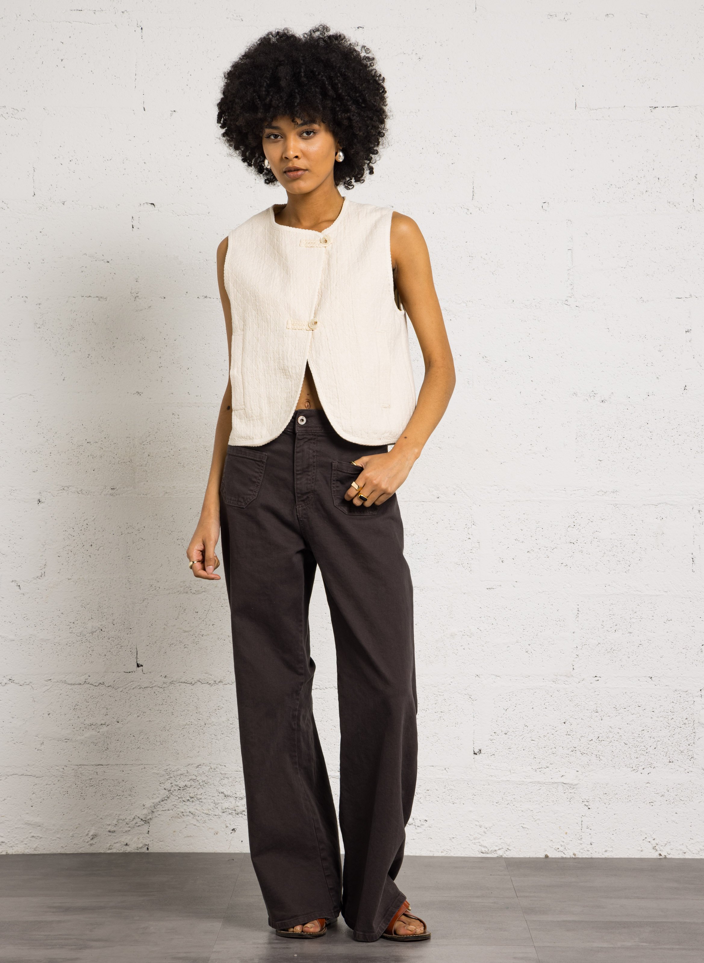 Recht vest met ronde hals | katoenblend THE KORNER Wit