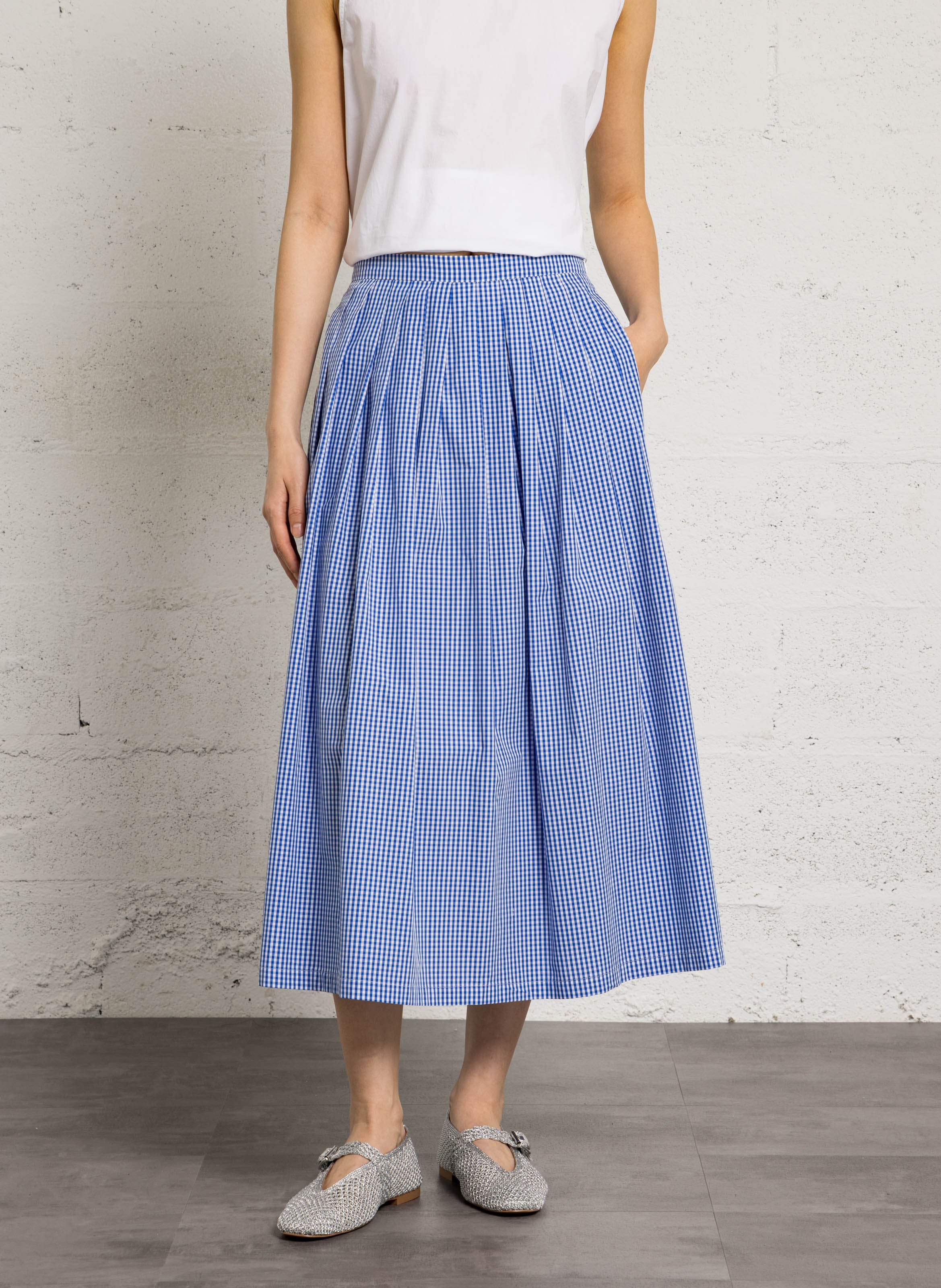 Jupe longue motif carreaux en coton SUZIE WINKLE Bleu