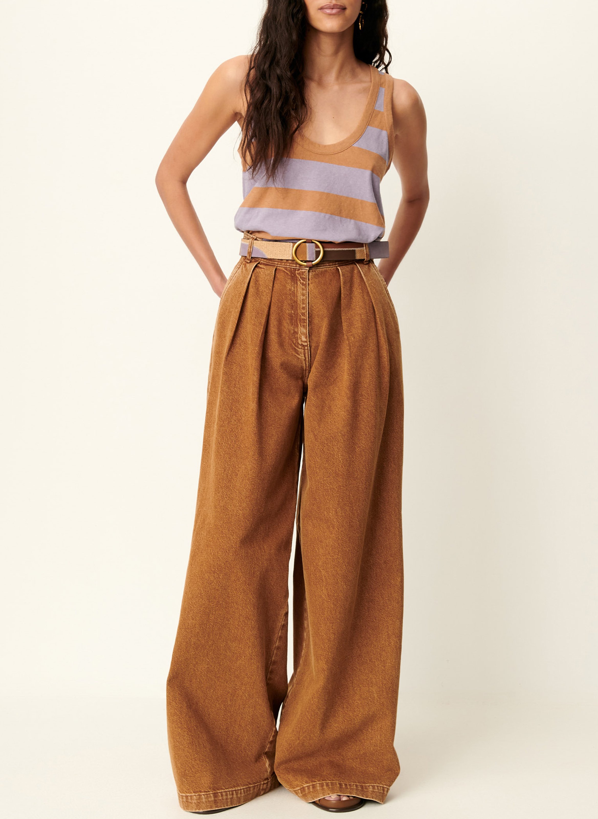 Organic cotton and linen tank top with wide stripes SESSUN Purple