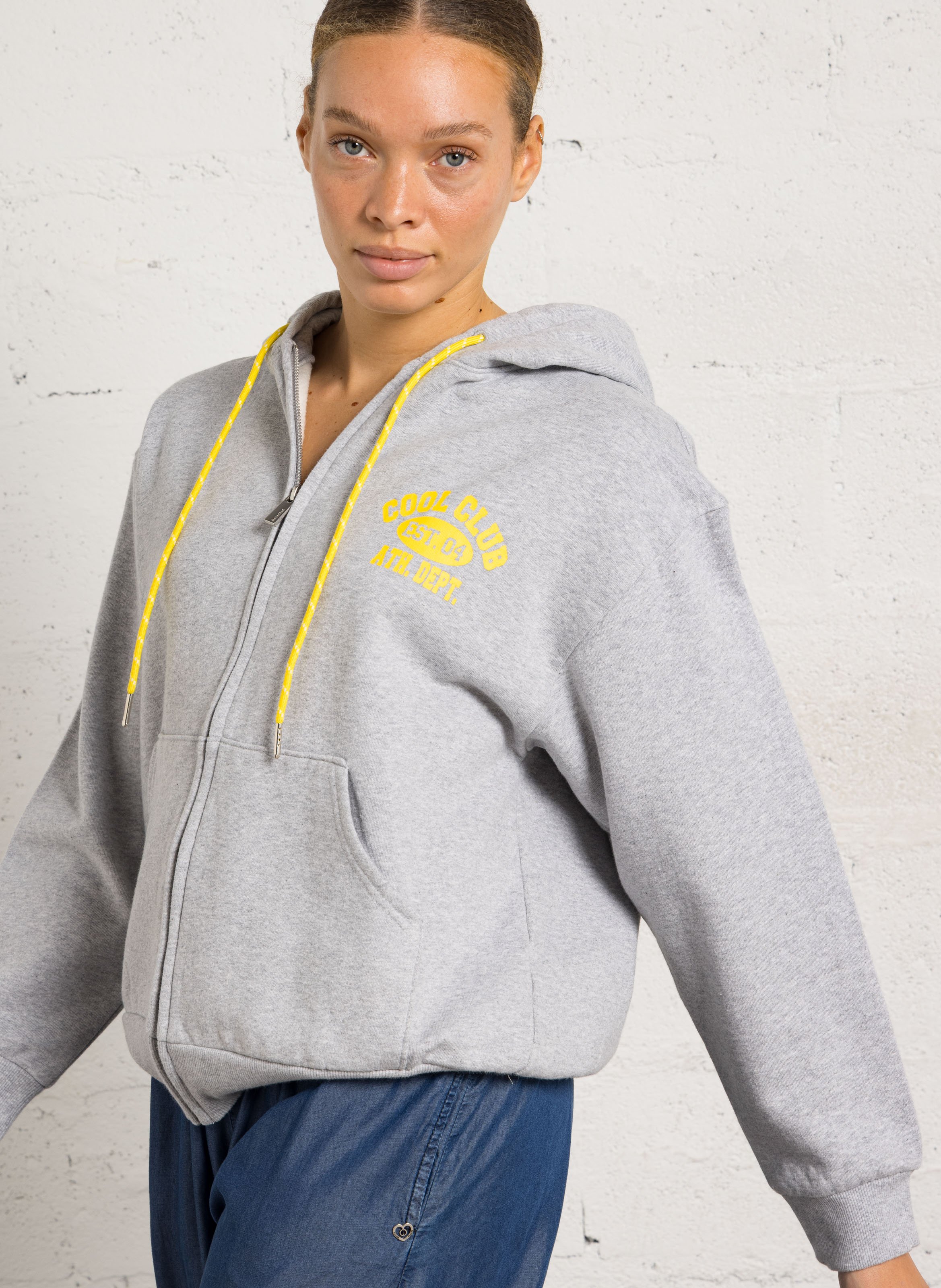 Sweat col zippé en coton BERENICE Gris