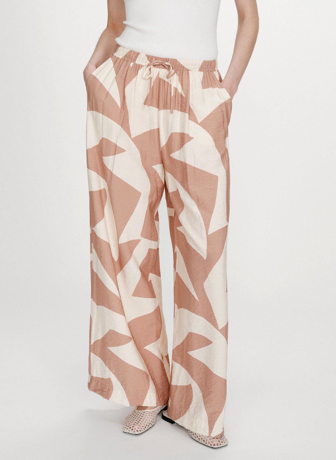 Pantalon large taille mi-haute imprimé GRACE ET MILA Marron