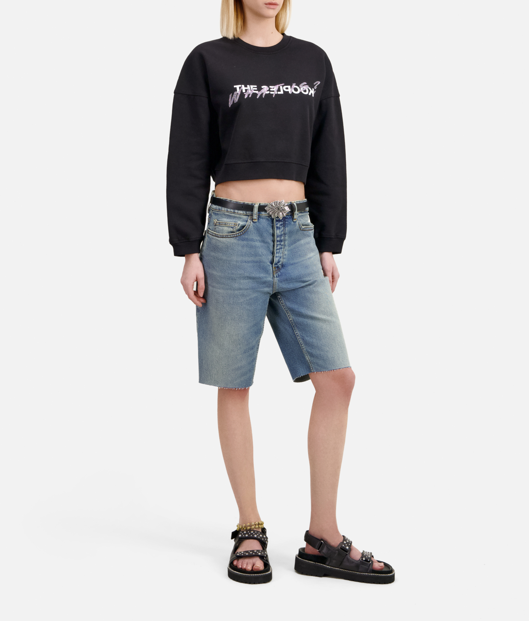 Sweat court col rond sérigraphié en coton  THE KOOPLES Noir