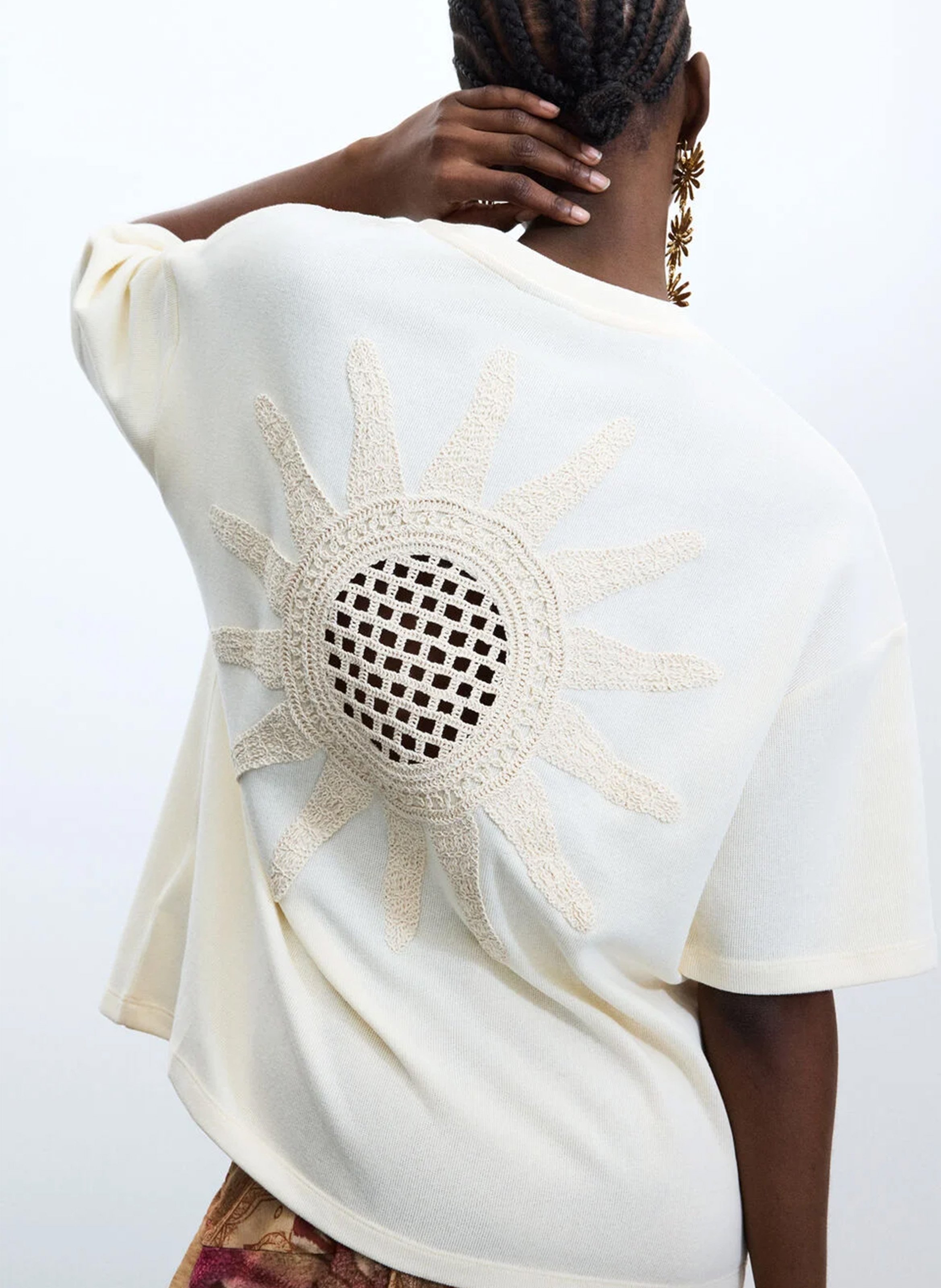 Tee-shirt droit col rond en coton mélangé DESIGUAL Blanc