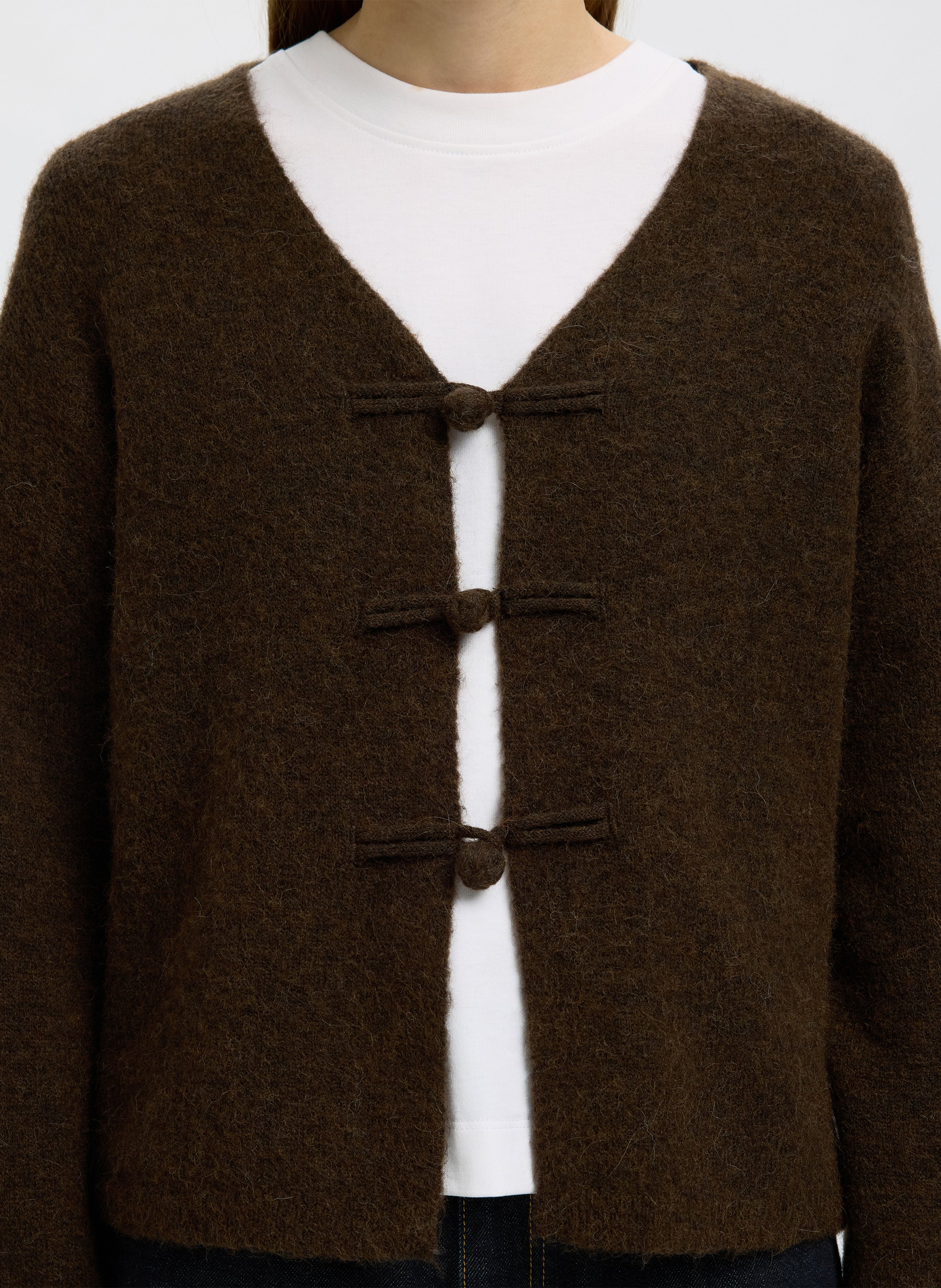 Vest met V-hals | wolblend SELECTED Bruin