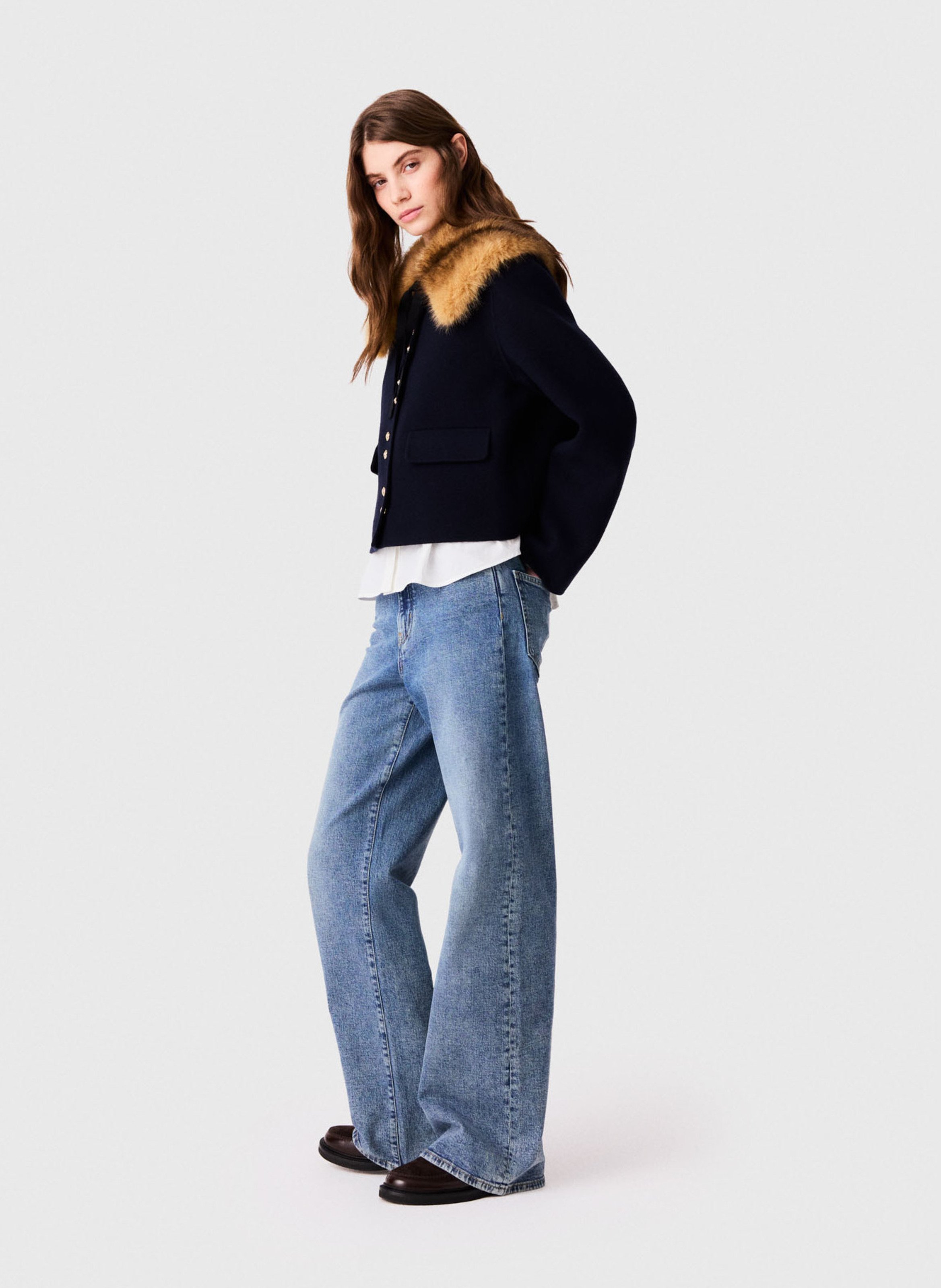 Recht vest met afneembare kraag van gemengde wol MAJE Blauw