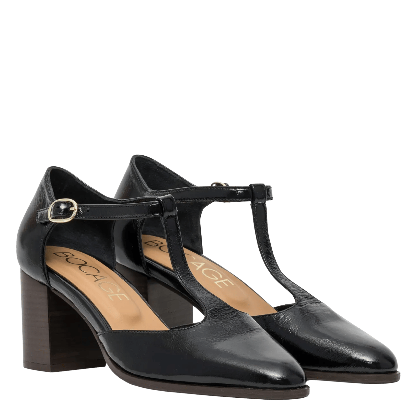Leather high heels with straps BOCAGE Black