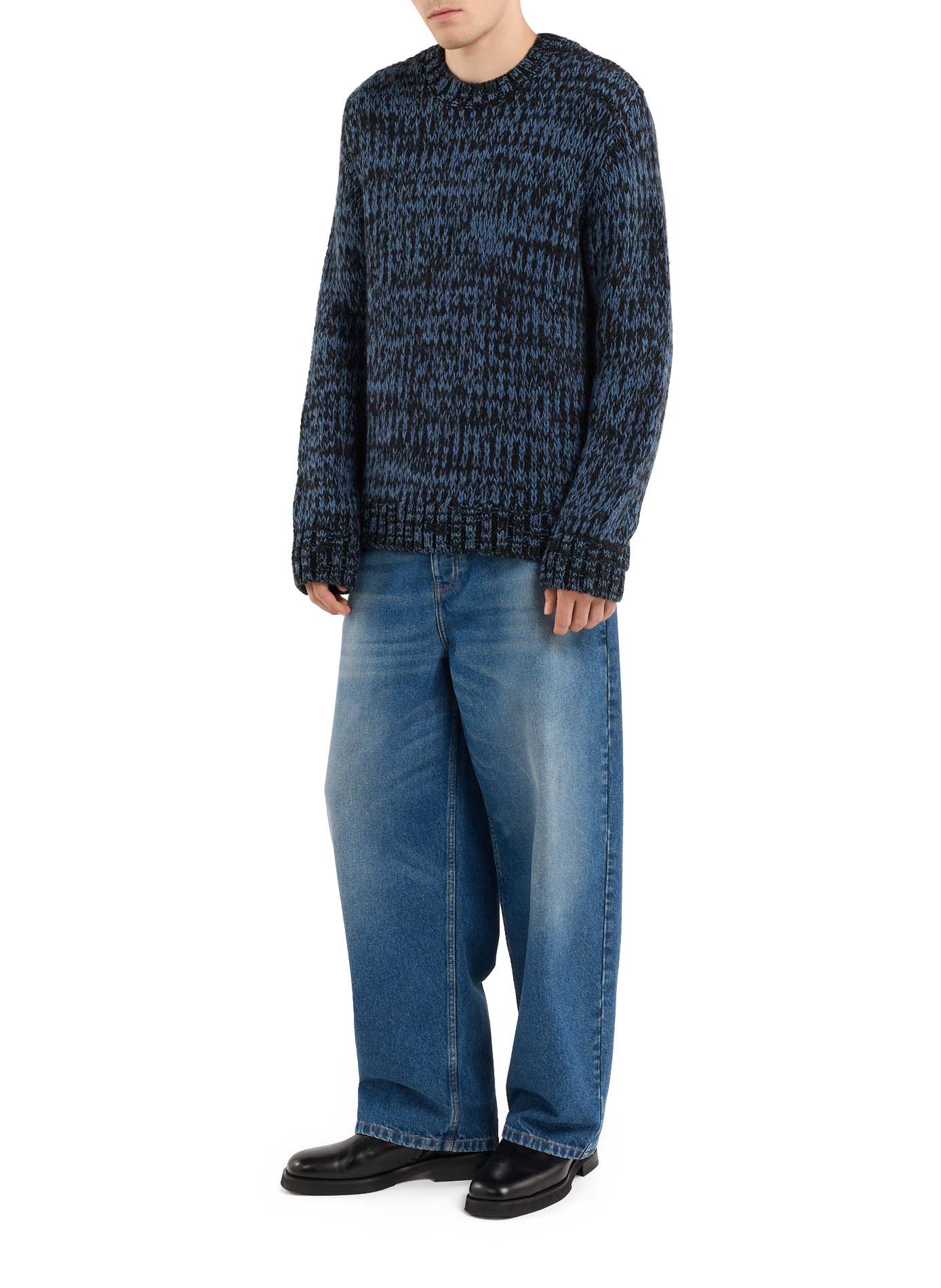 Round-neck heathered knit sweater SAISON 1865 Blue