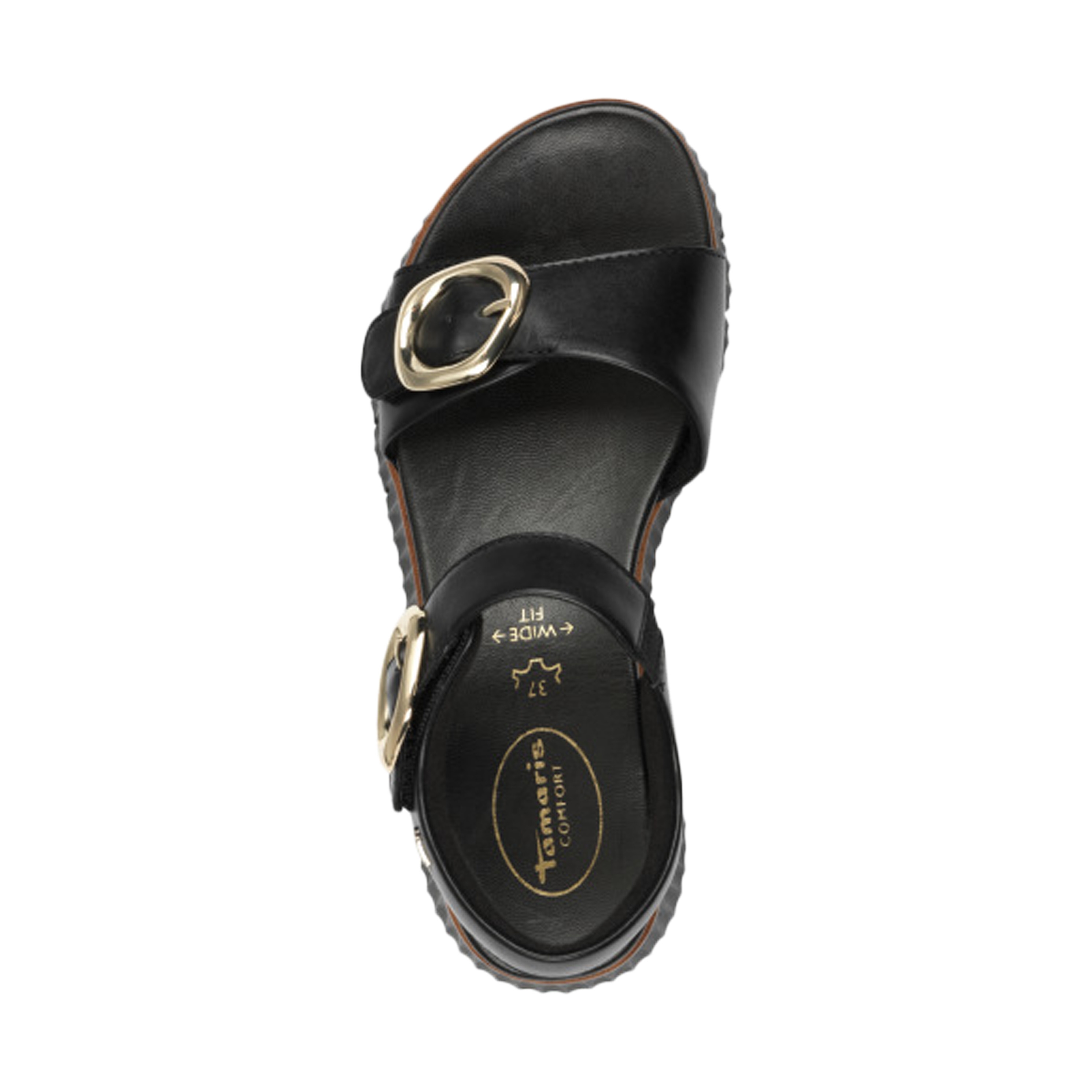 Leather comfort wedge sandals | Black TAMARIS Women