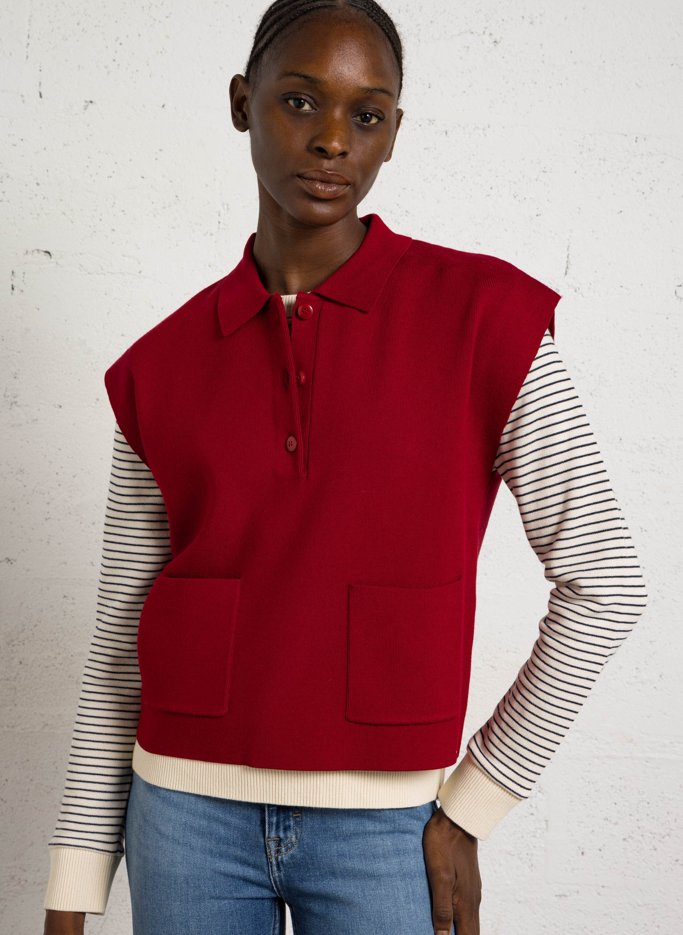 Pull sans manches uni MAISON 123 Rouge