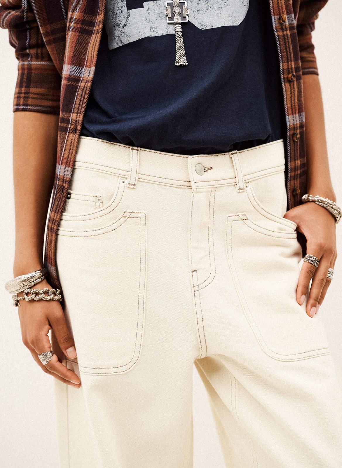 Weite High Waist Jeans aus Baumwolle BA&SH Beige