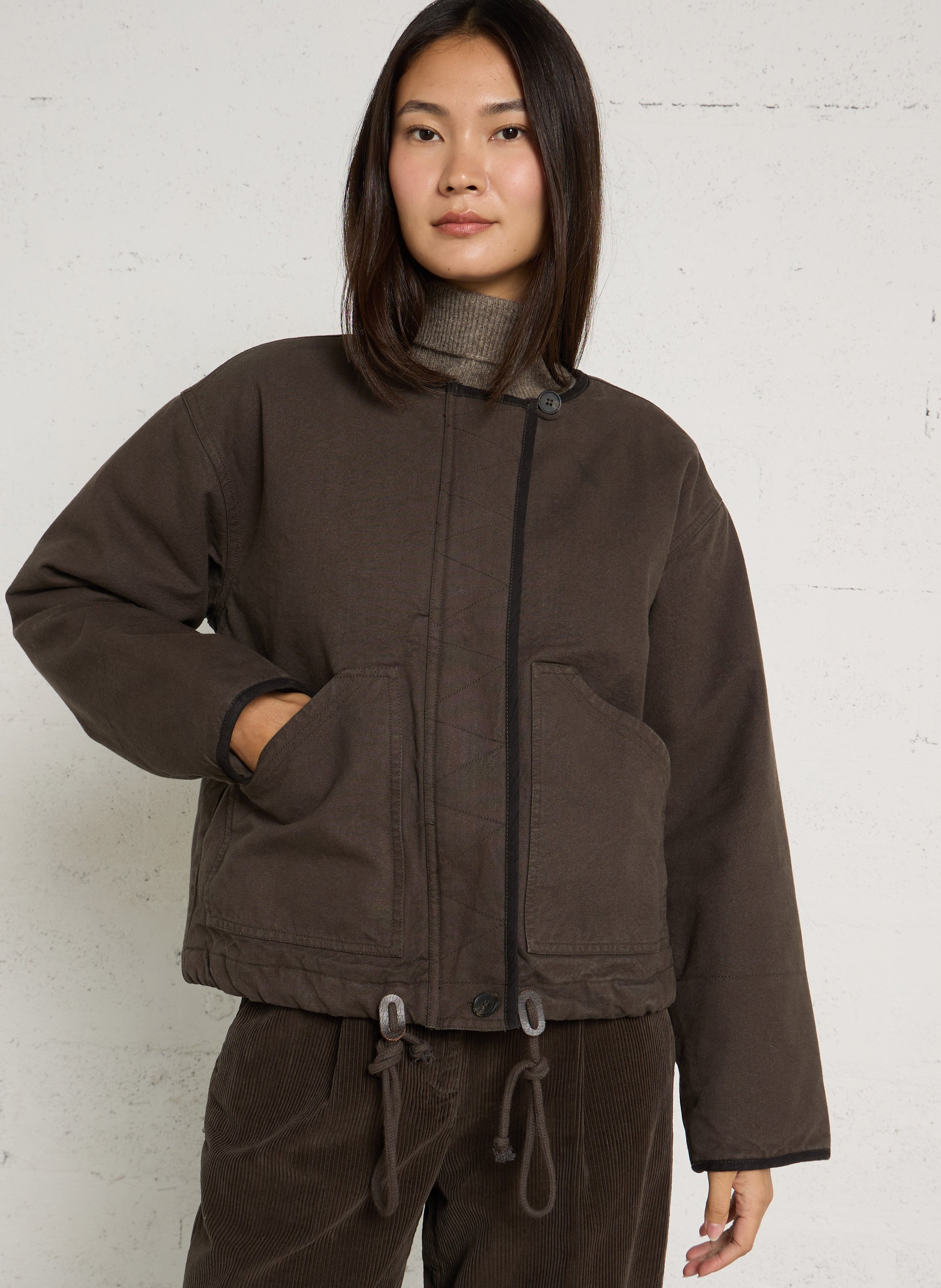 Weite Rundhalsausschnitt Baumwolljacke LEON & HARPER Grau