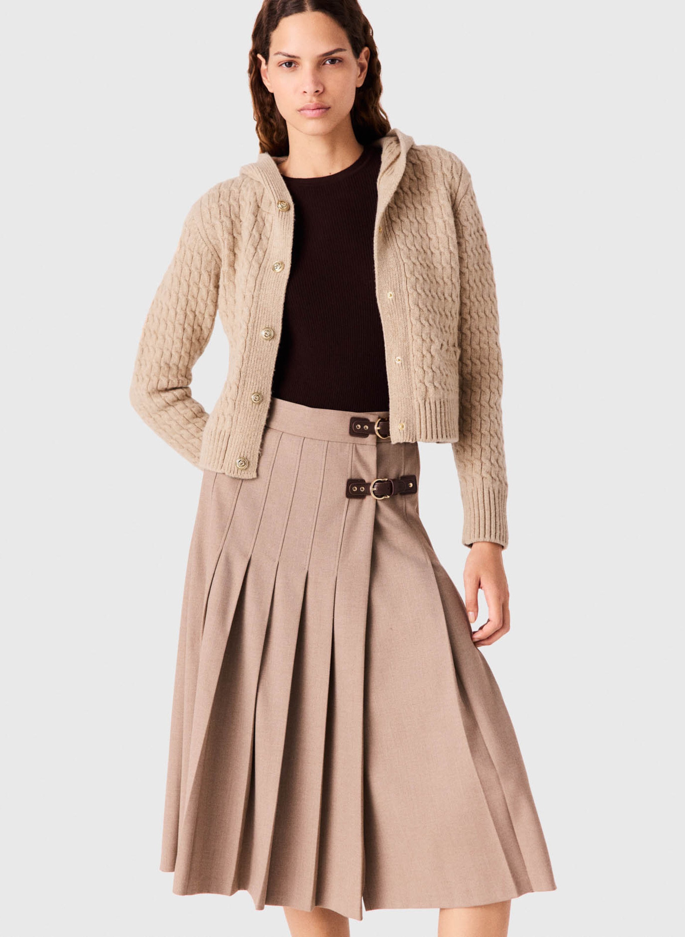 Jupe midi plissée à boucles  MAJE Beige