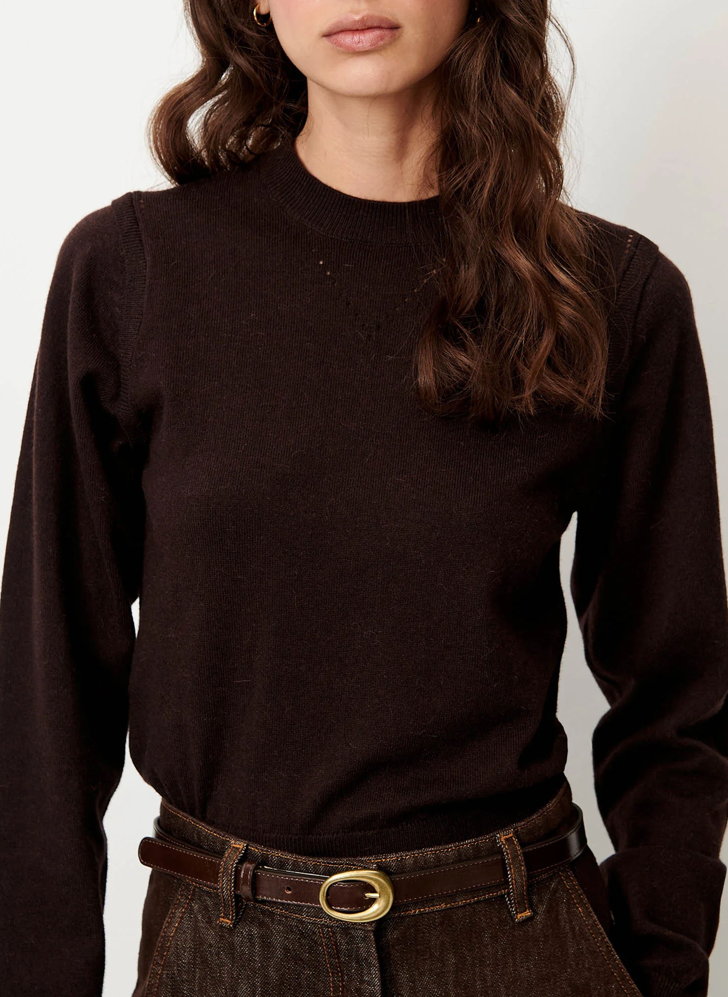Straight-cut cotton-blend sweater with round neck SESSUN Brown