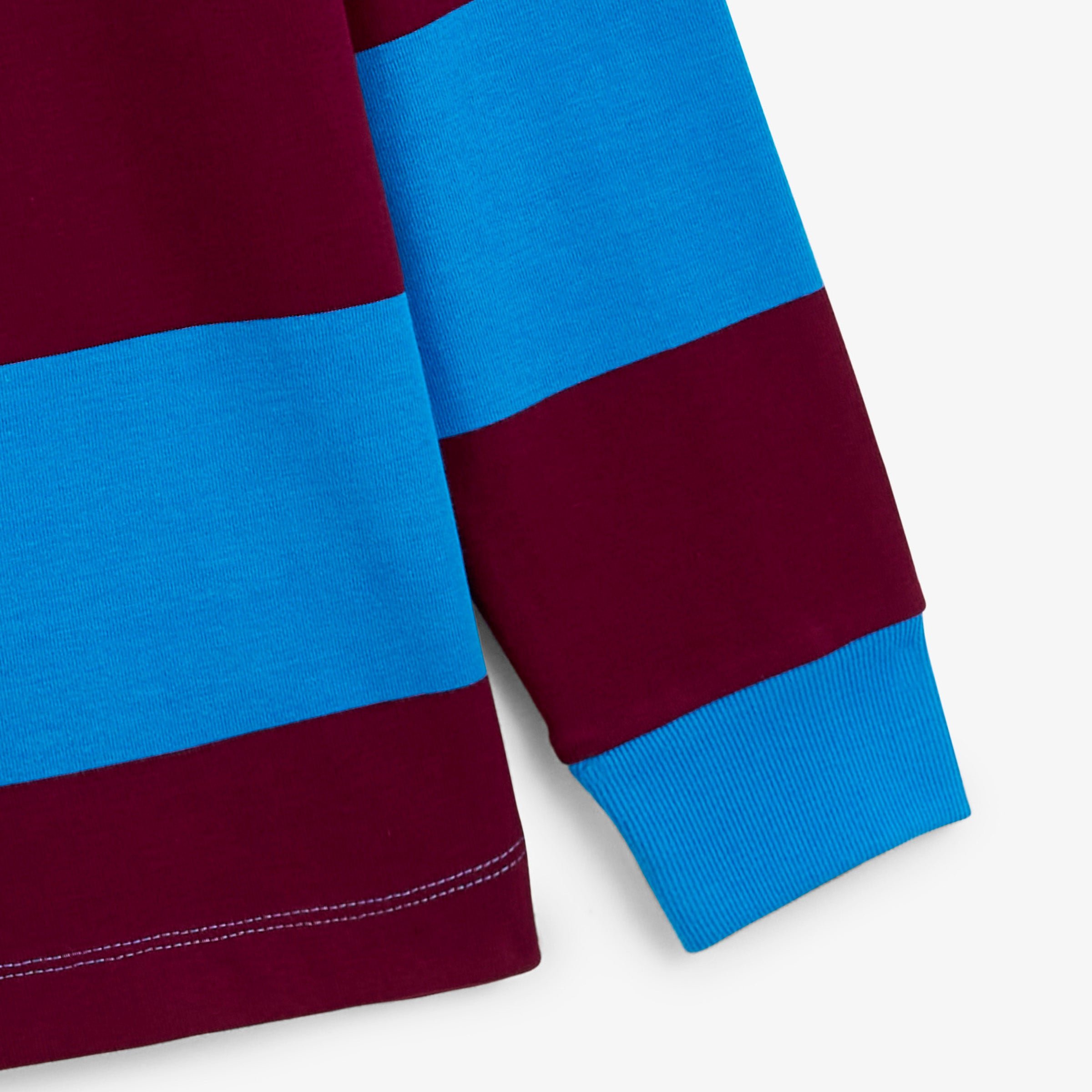 Striped long-sleeved rugby polo shirt with Funky Animals embroidery in wine red SERGE BLANCO Red
