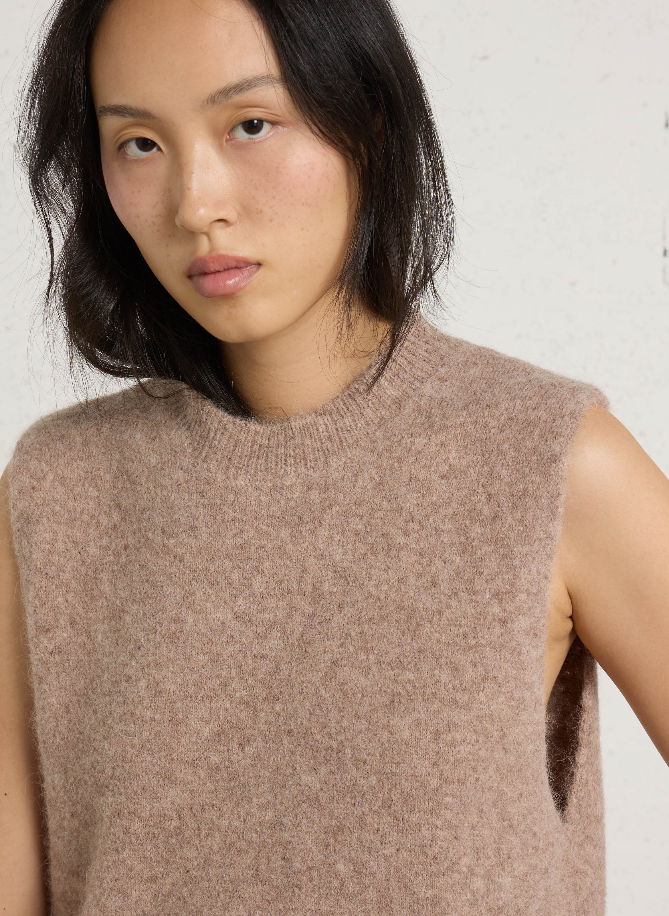 Oversized sleeveless cardigan in a wool blend MAJESTIC FILATURES Beige