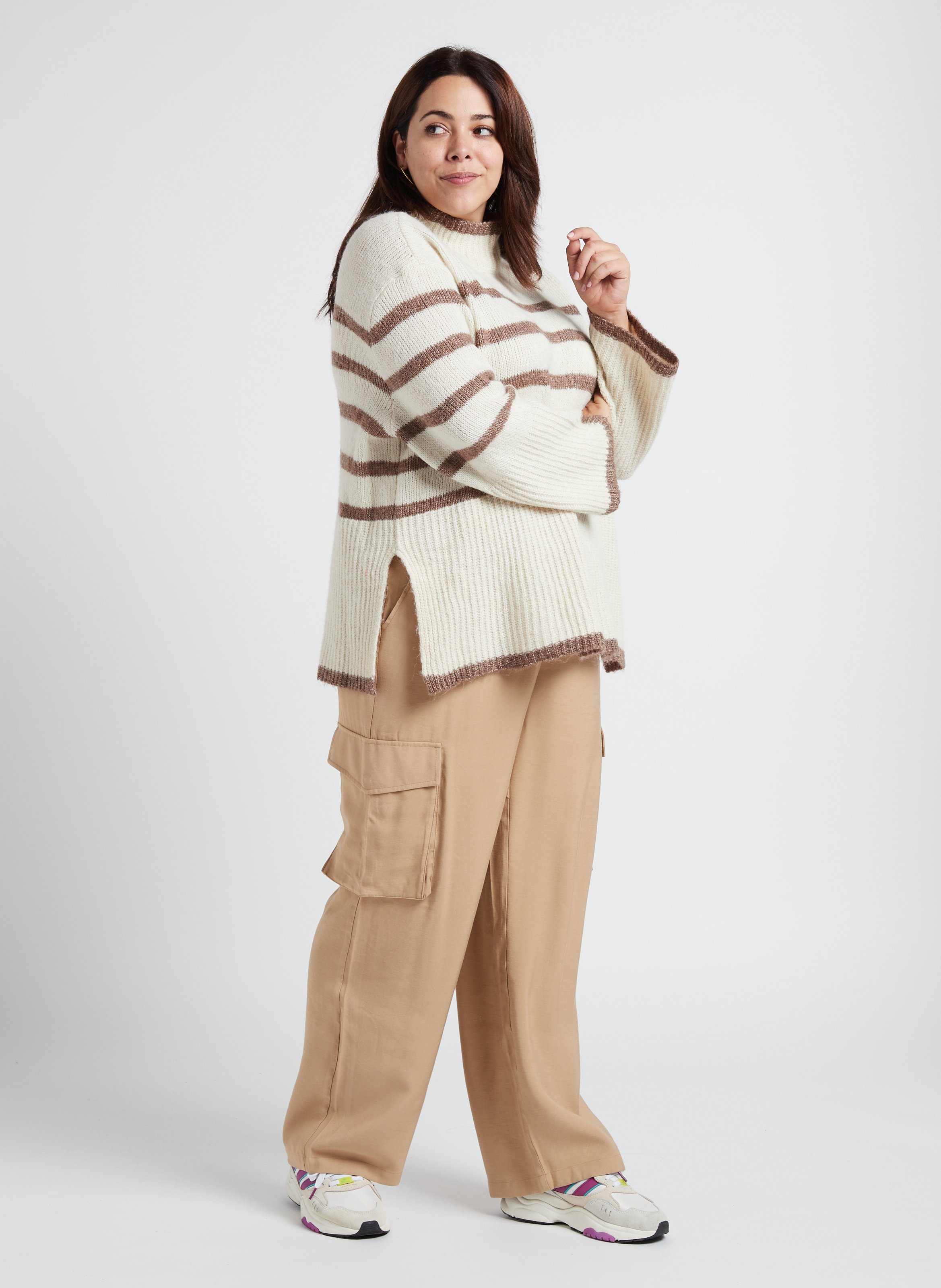 Pull col montant à rayures  VERO MODA CURVE Beige