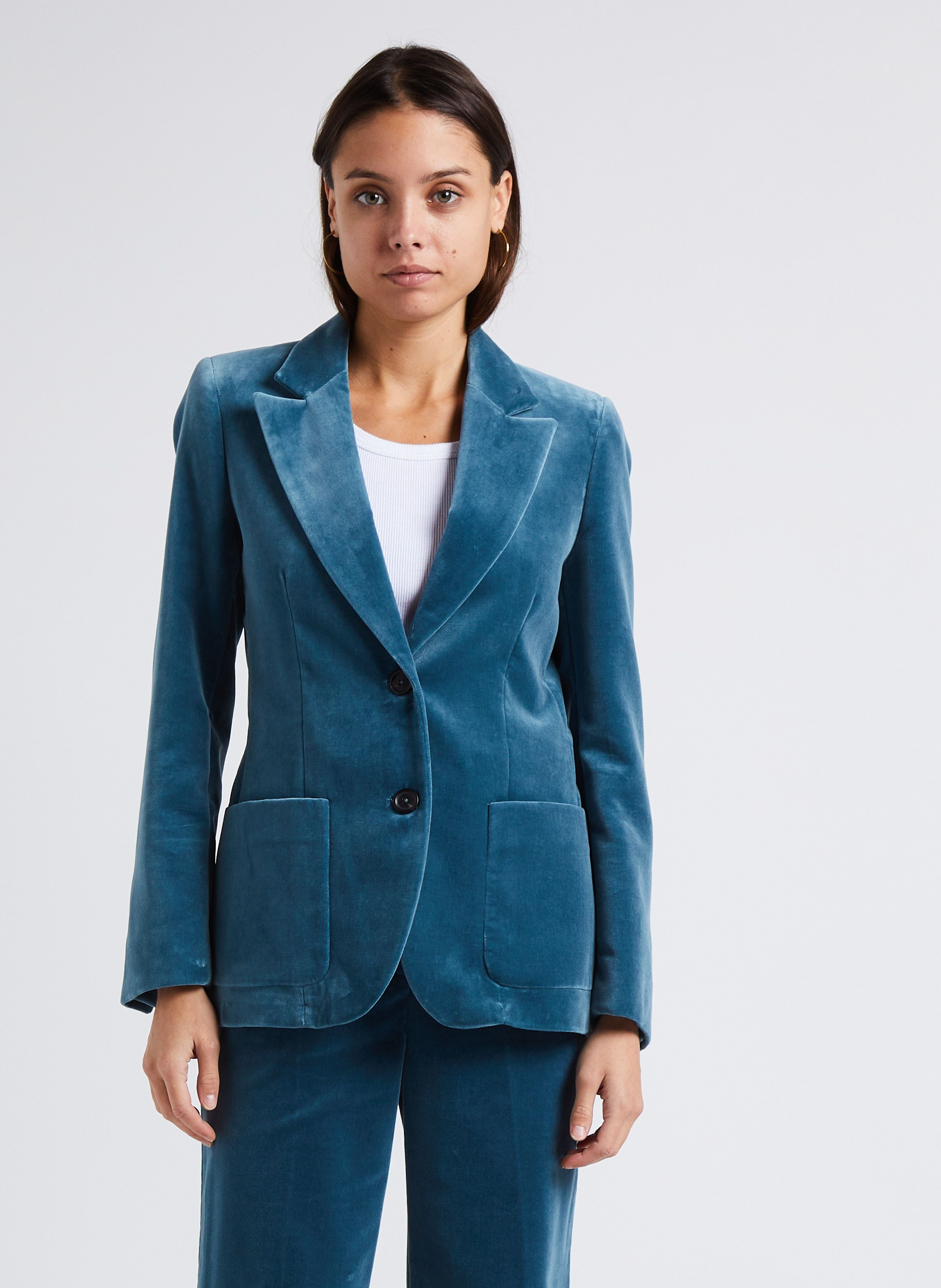 Veste velours femme bleu new arrivals