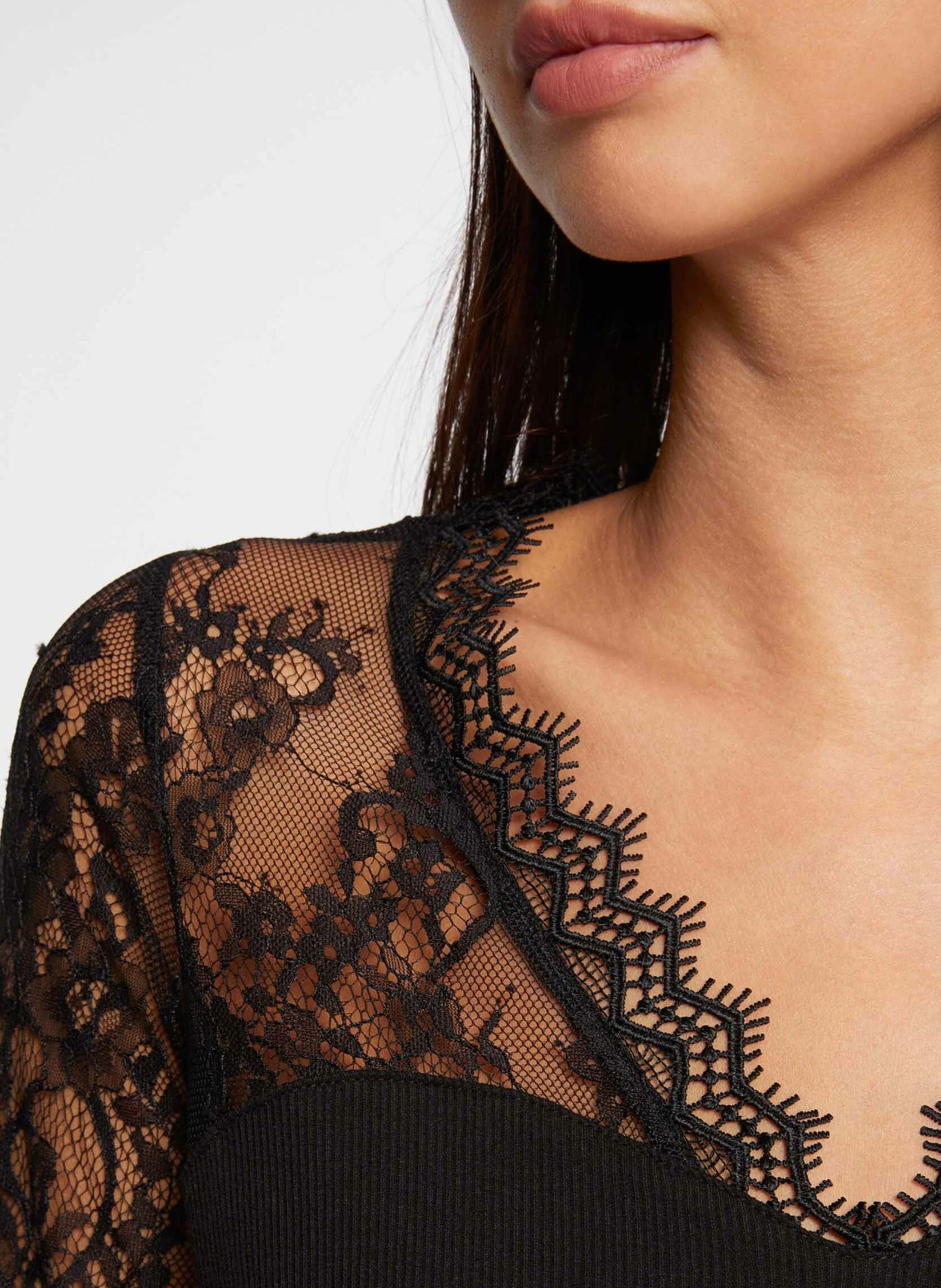 Tee-shirt manches longues à dentelle MORGAN Noir