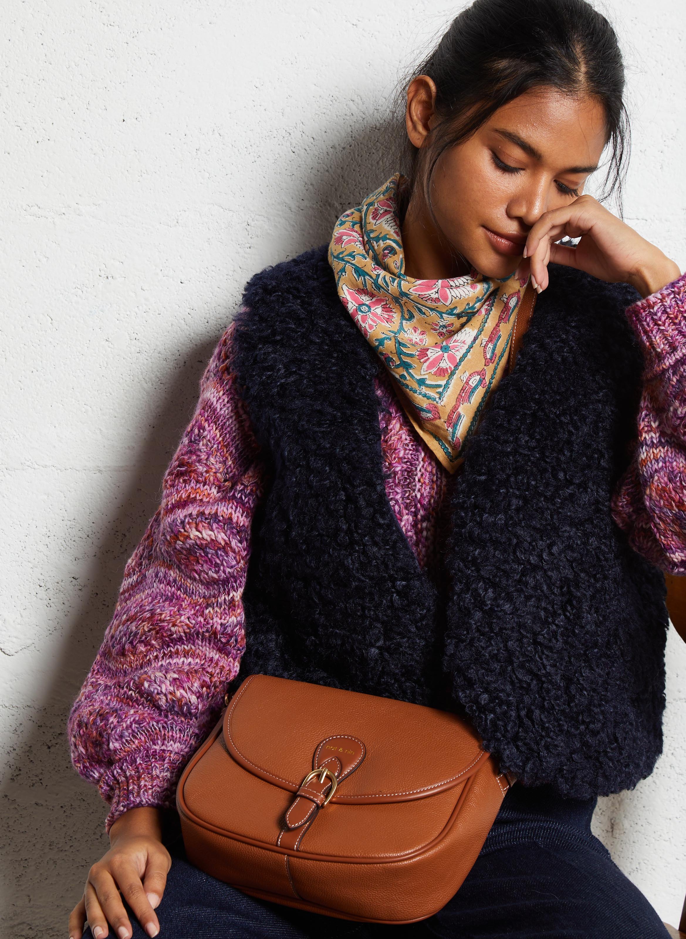 Sac bandoulière besace en cuir NAT & NIN Marron