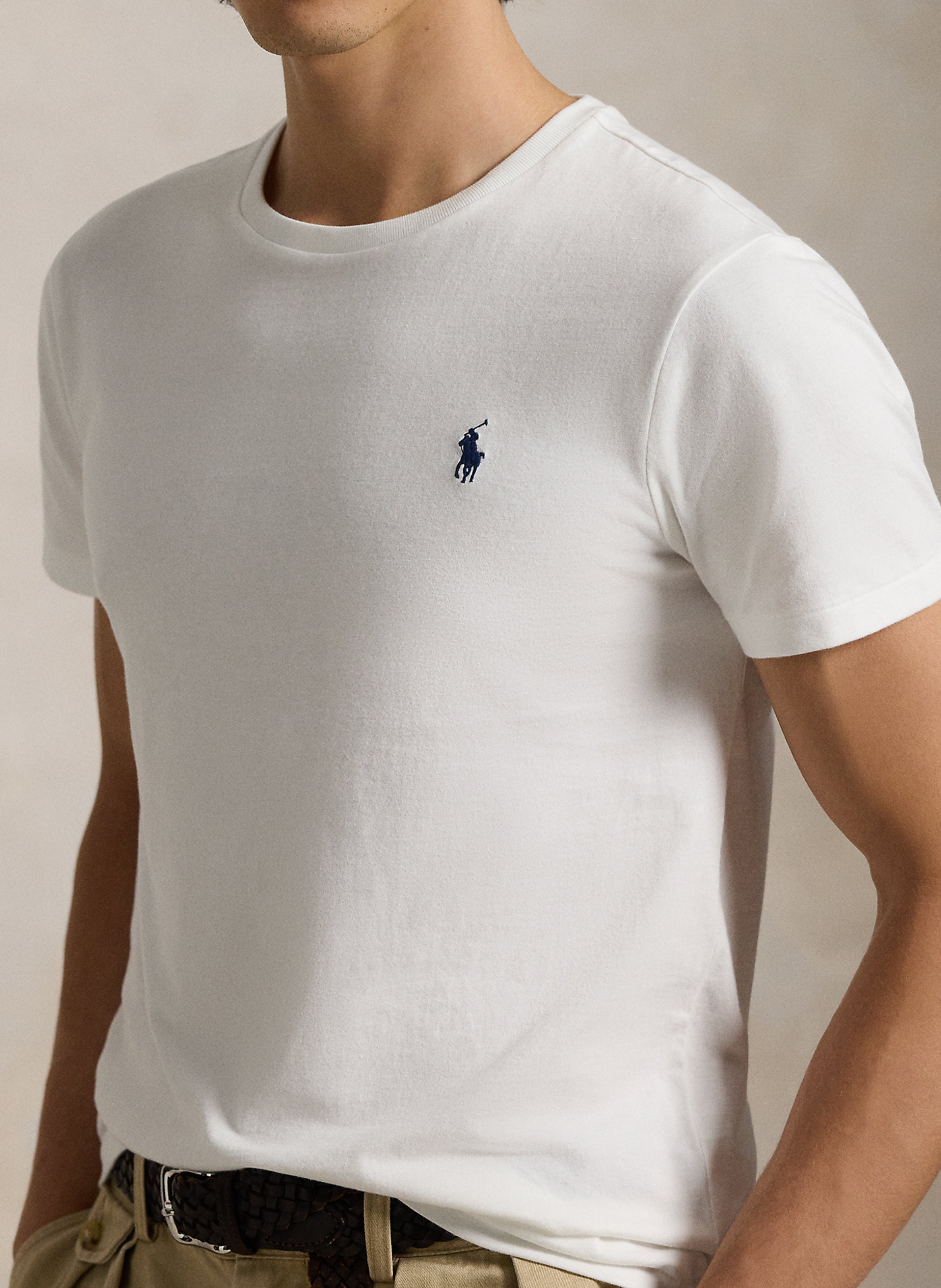 Slim-fit cotton t-shirt with round neck and pony player