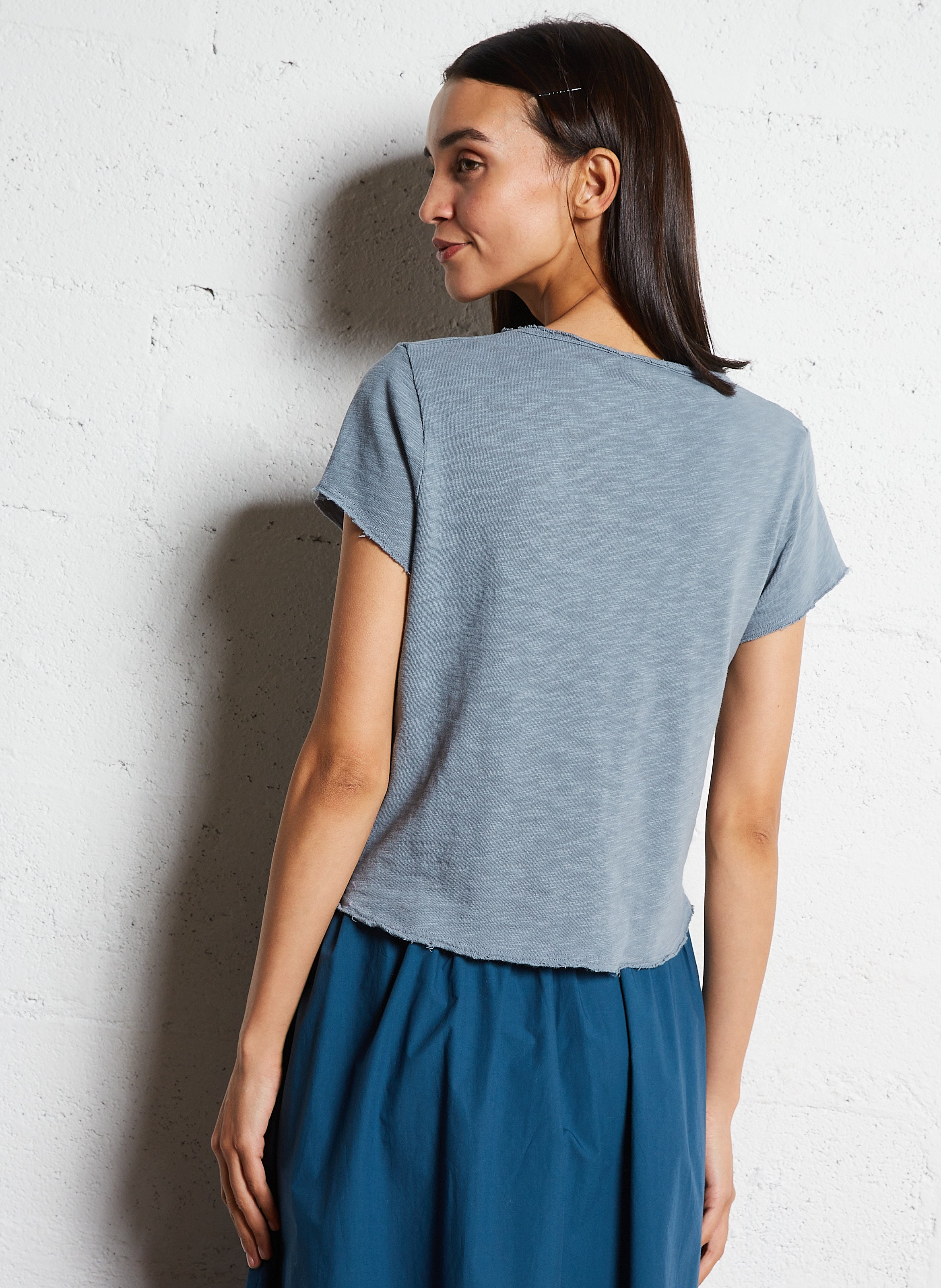 Tee-shirt droit col V en coton AMERICAN VINTAGE Gris