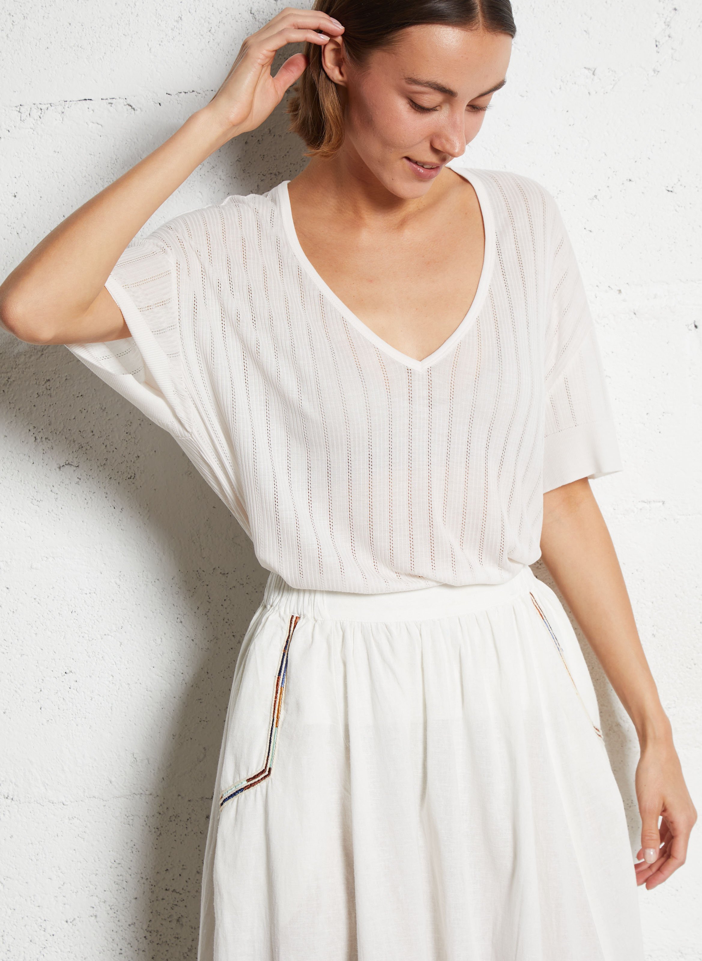 Top aus Crêpe mit V-Ausschnitt MAJESTIC FILATURES