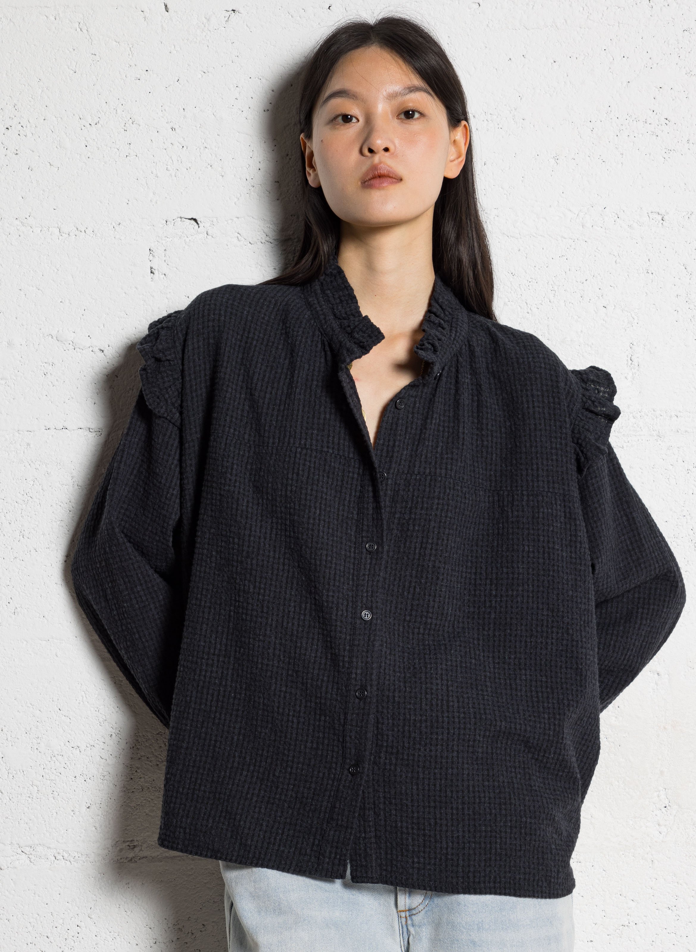 Victorian collar blouse in blended cotton MAISON HOTEL Black