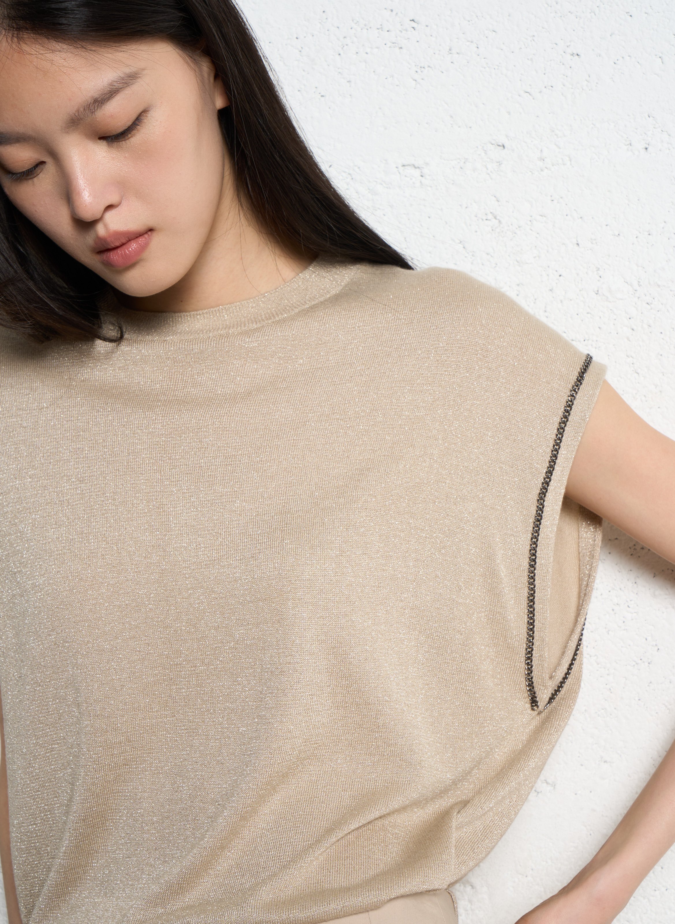 Ärmelloses gerade geschnittenes Top mit Pailletten IKKS Beige